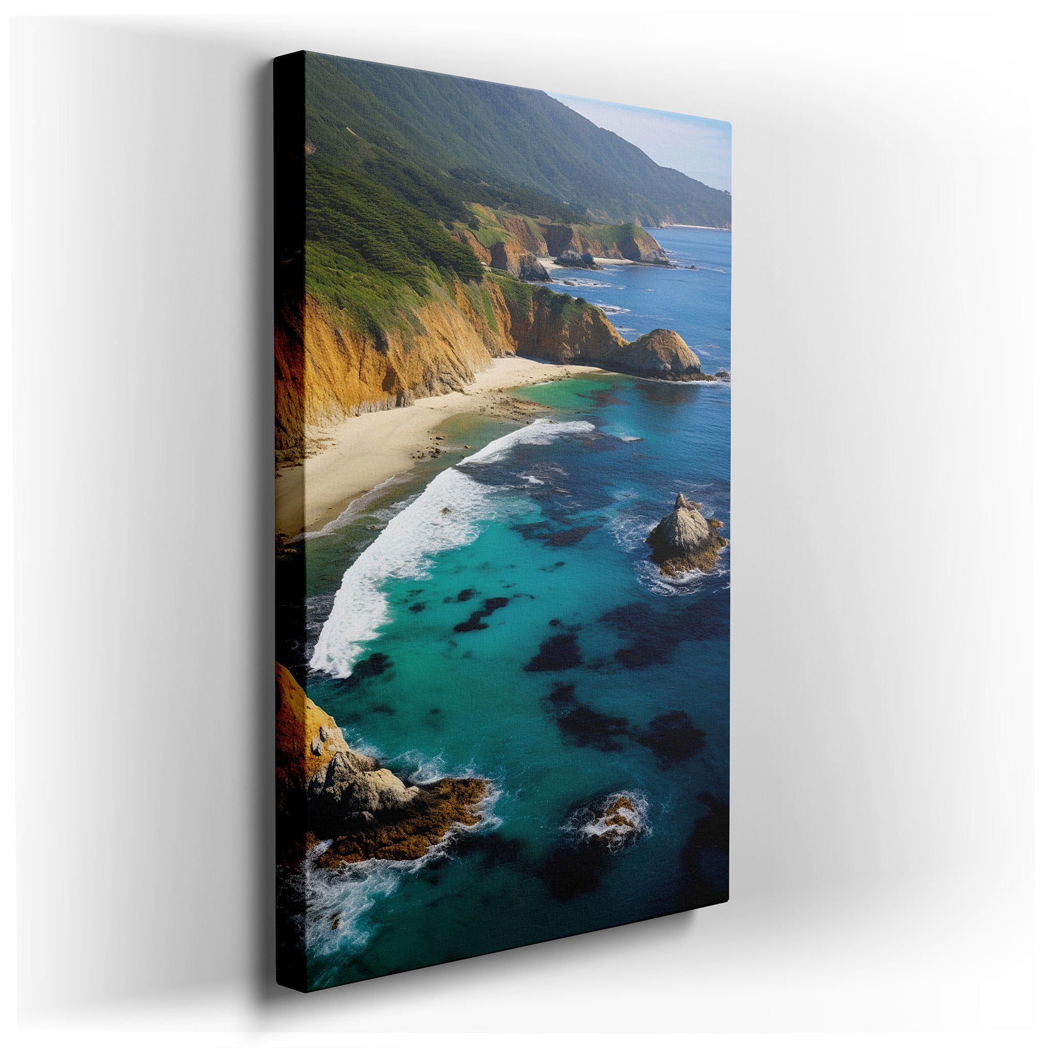 Serene Coastal Retreat: Rugged Cliffs and Turquoise Waters - Large Wall Art, Canvas Wall Art, Wall Decor for Office,