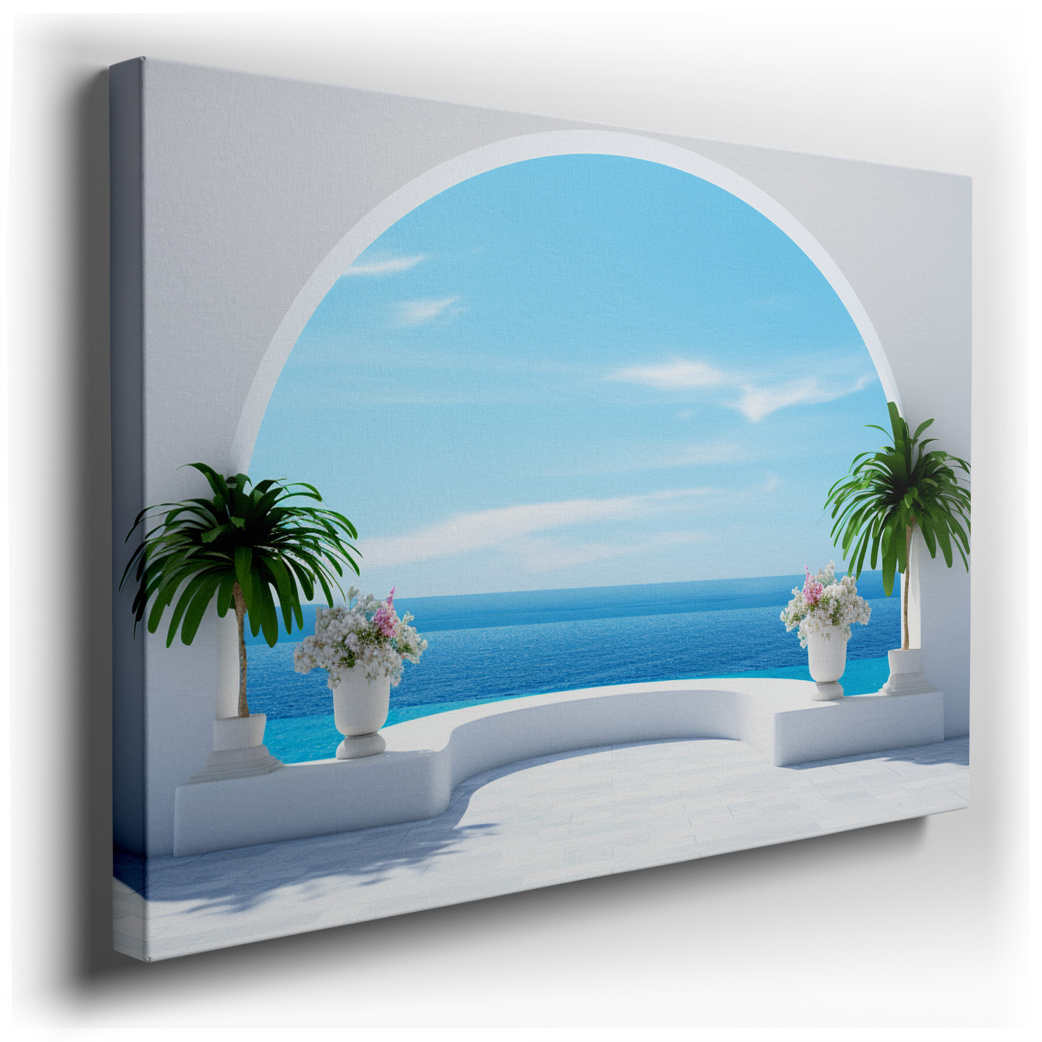 Serene Coastal Scene Through a Minimalist Archway, Tranquil Escape Large Wall Art, Canvas Wall Decor for Office and