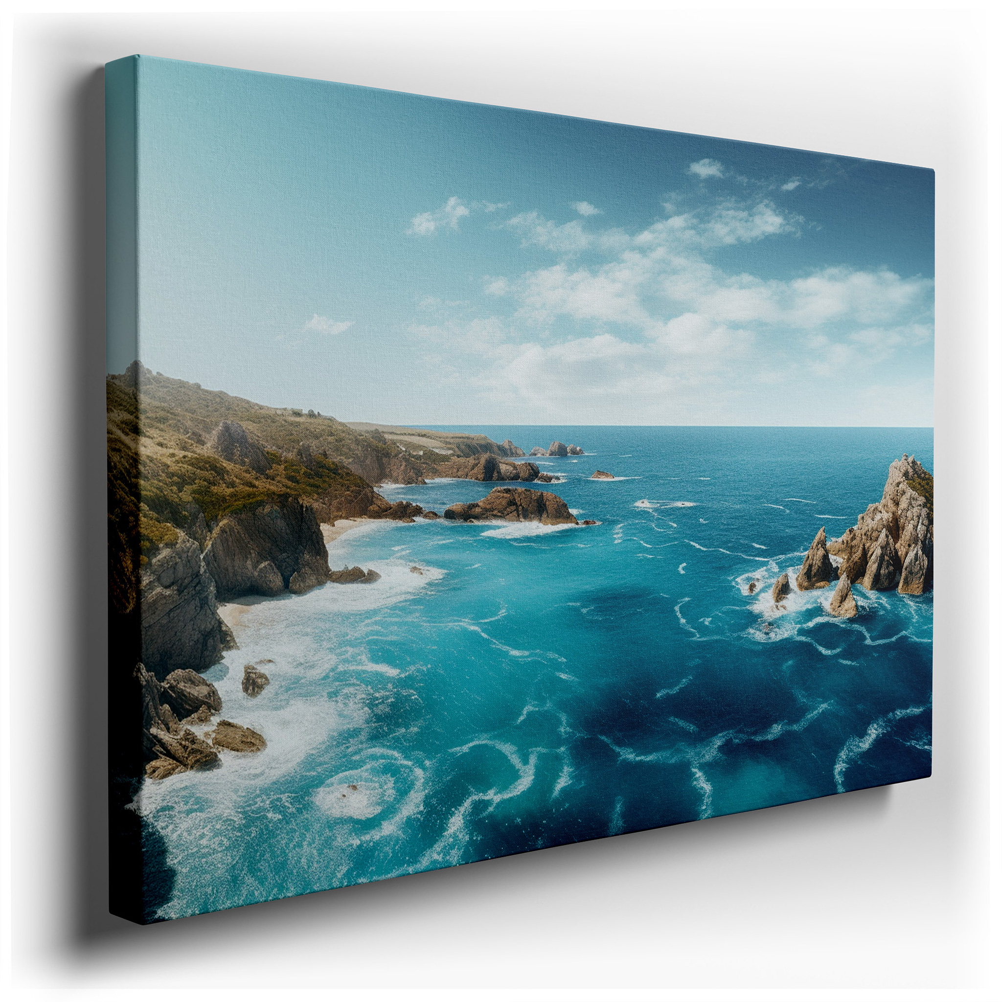 Serene Coastal Scene with Lush Cliffs and Grand Rock Formations Large Wall Art, Canvas Wall Art, Wall Decor for Office