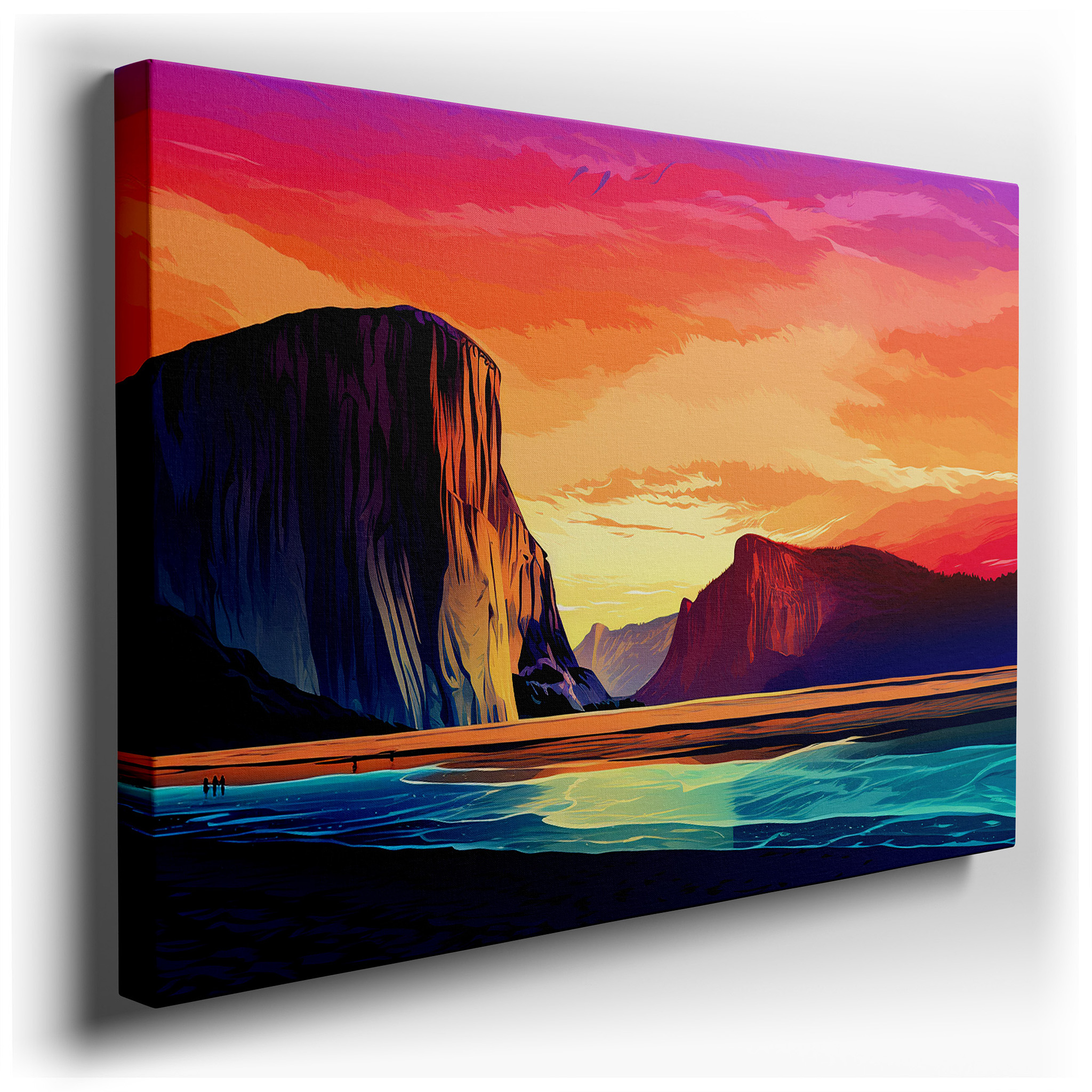 Serene Coastal Sunset Wall Art: Fiery Skies and Tranquil Seas - Large Canvas for Office, Bedroom, and Living Room Decor