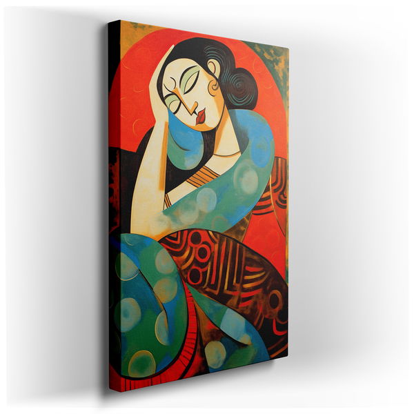 Serene Contemplation Amidst Swirling Colors - Large Canvas Art