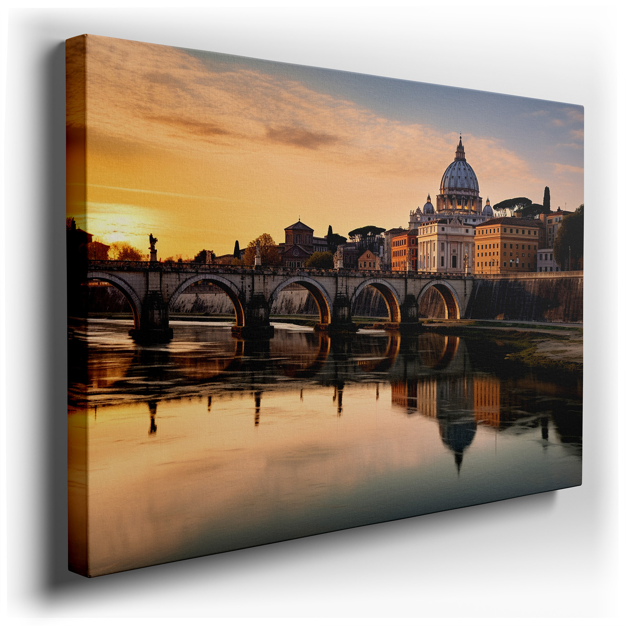 Serene Dawn at St. Peter's Basilica Over the Tiber River Wall Art for Office, Bedroom, and Living Room Decor wrapped