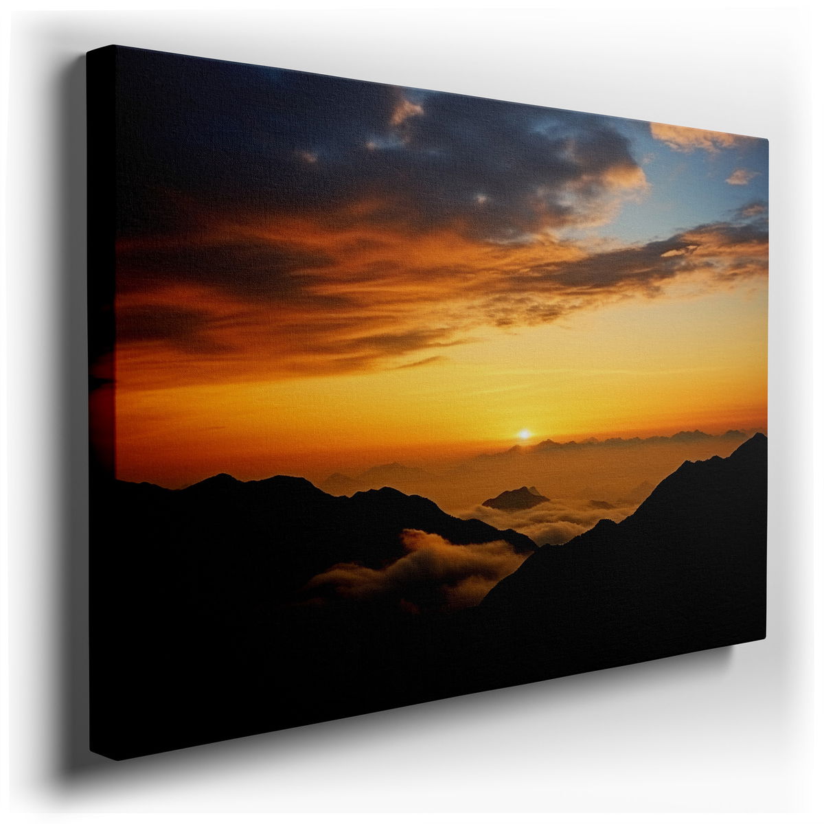 Serene Dawn Over Misty Peaks, Tranquil Mountain Landscape - Canvas Wall Art
