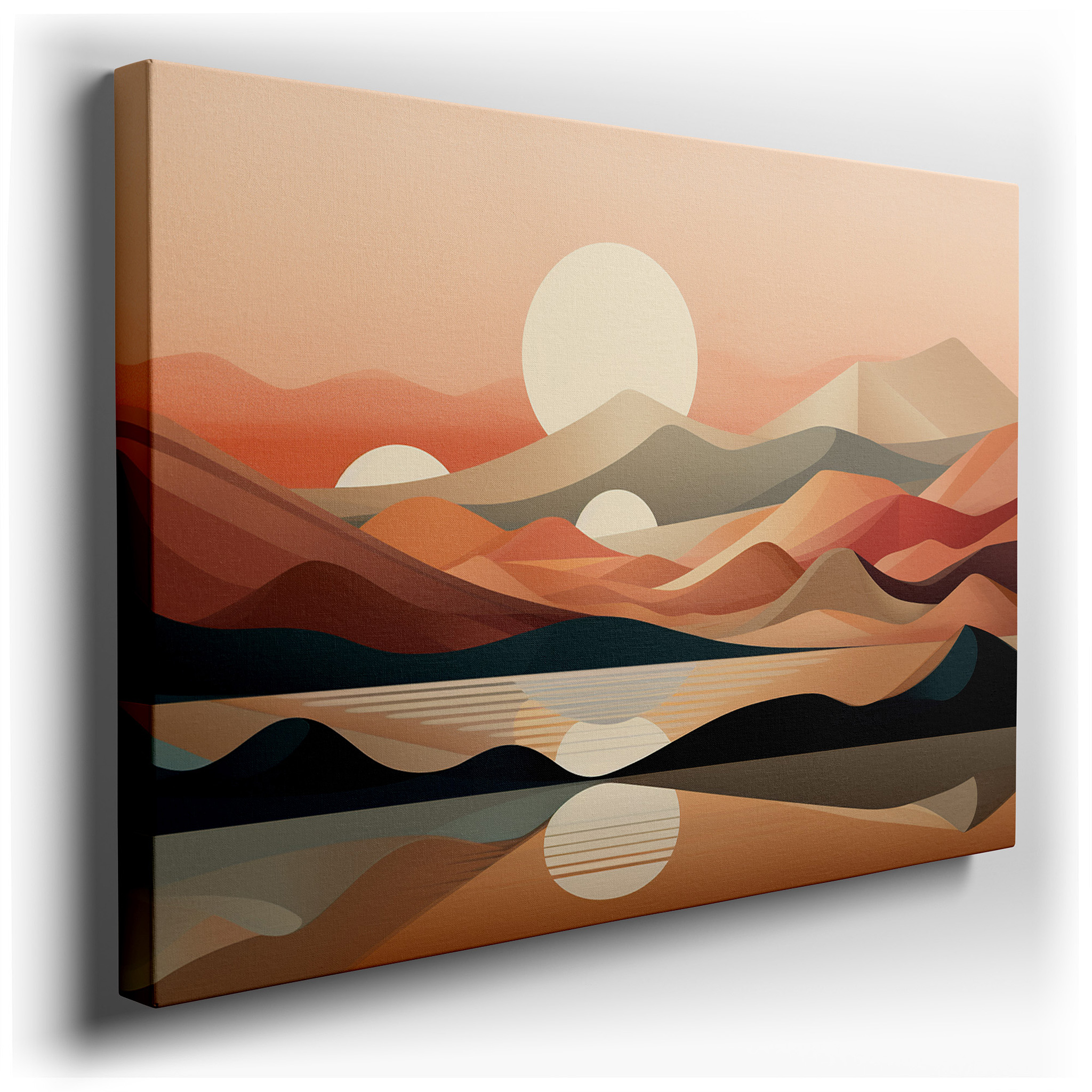 Serene Dawn Over Tranquil Waters - Abstract Landscape in Gentle Peach, Pink, and Blue, Large Canvas Wall Art for Home