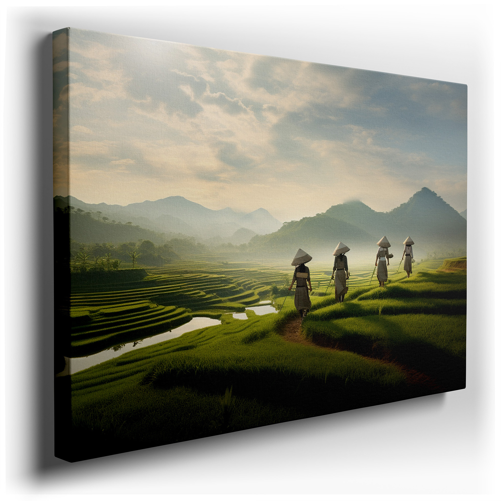 Serene Depiction of Countryside Living and Connection with Nature in Verdant Rice Terraces Wall Art, Suitable for