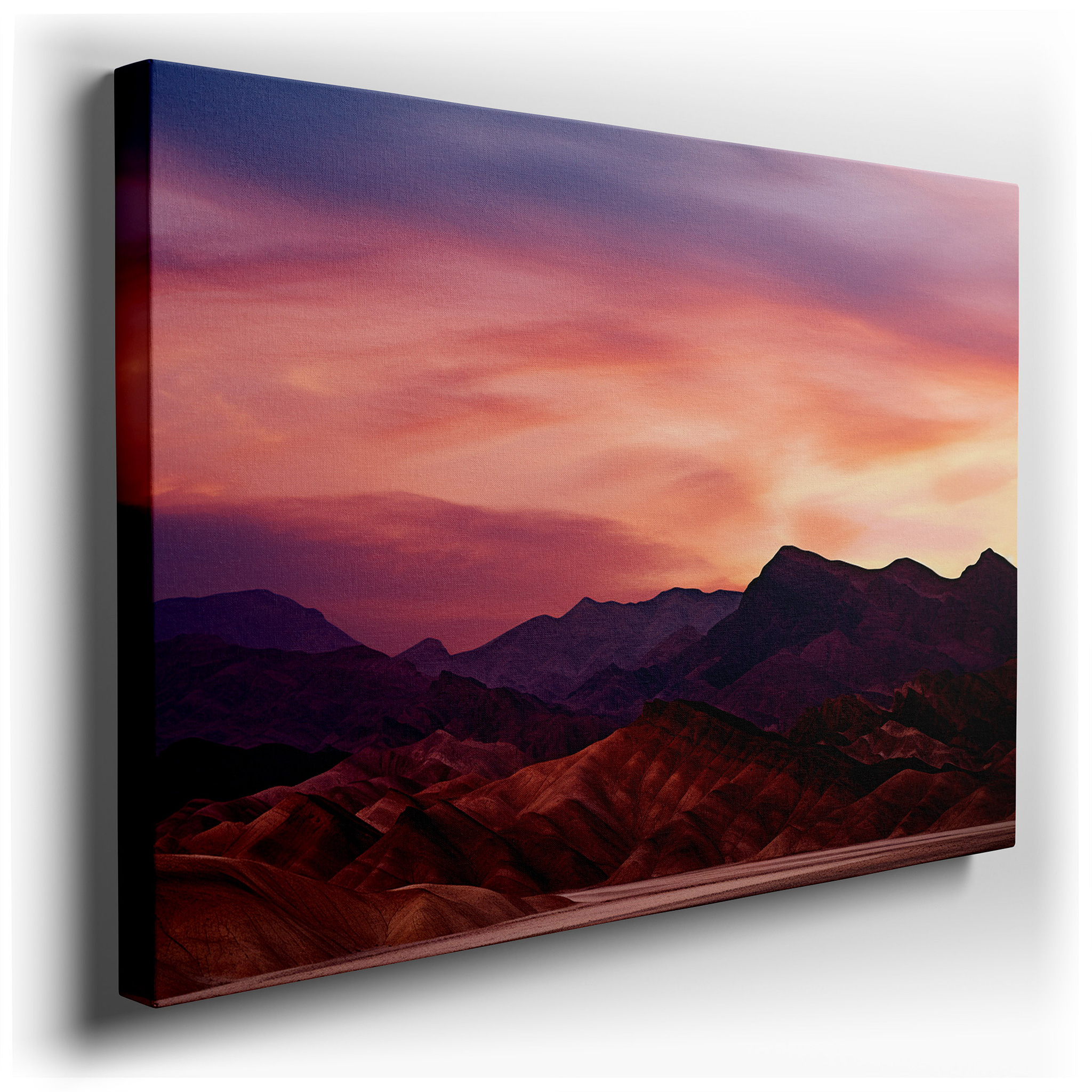 Serene Desert Dusk: Majestic Mountains with Vibrant Sky - Large Canvas Wall Art for Office, Bedroom, and Living Room