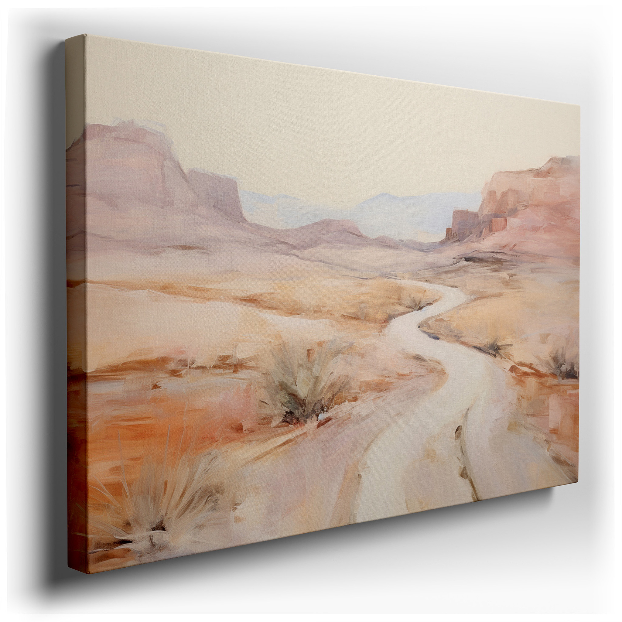 Serene Desert Pathway - Tranquil Journey Through Expansive Wilderness Large Wall Art, Canvas Wall Art, Wall Decor for