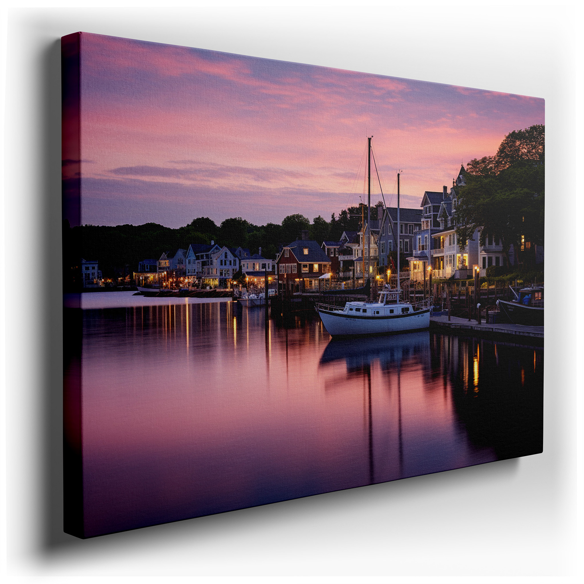 Serene Dockside Dusk - Tranquil Coastal Evening Wall Art in Vibrant Hues, Large Canvas for Home and Office Decor,