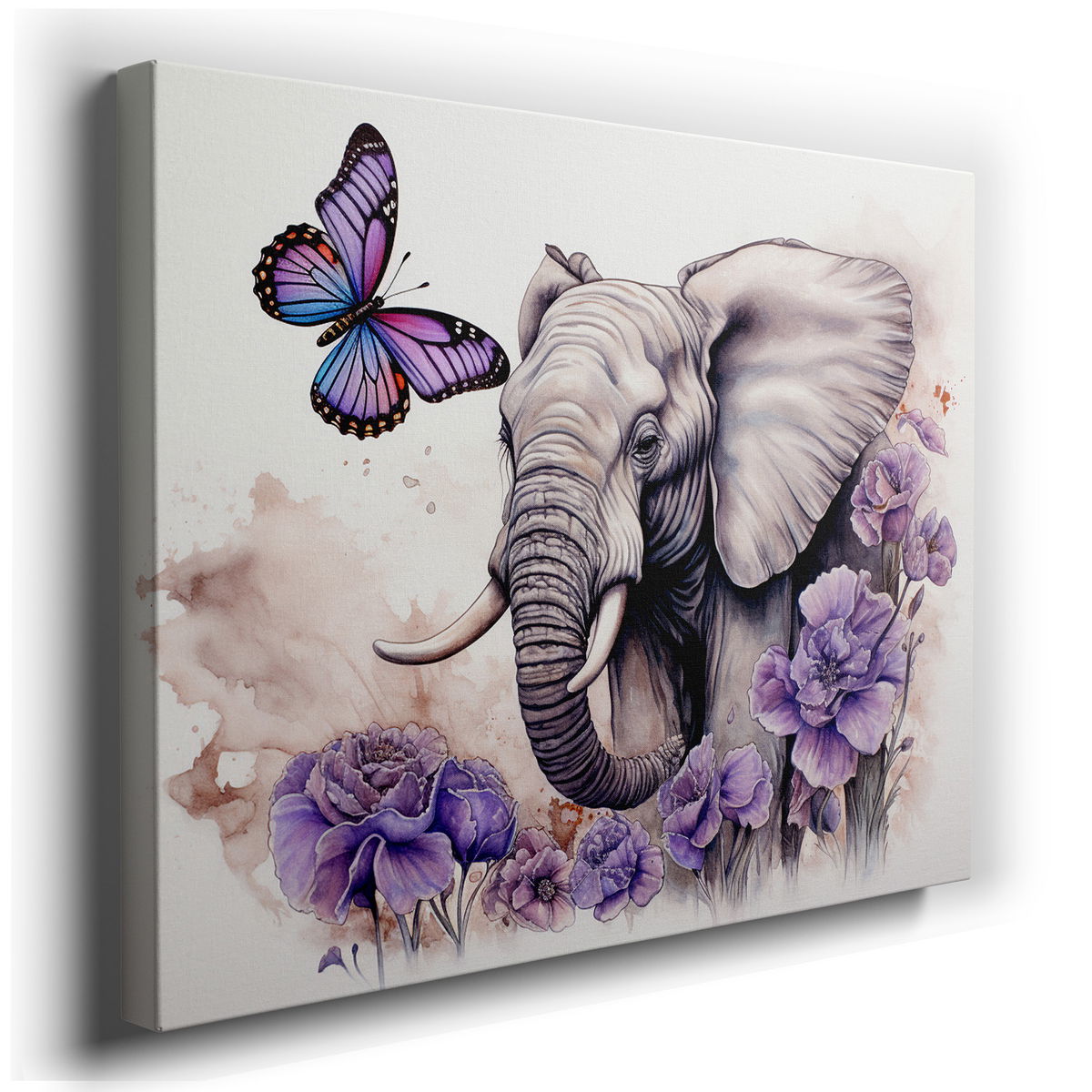 Serene Elephant with Vibrant Butterflies - Colorful Canvas Wall Art