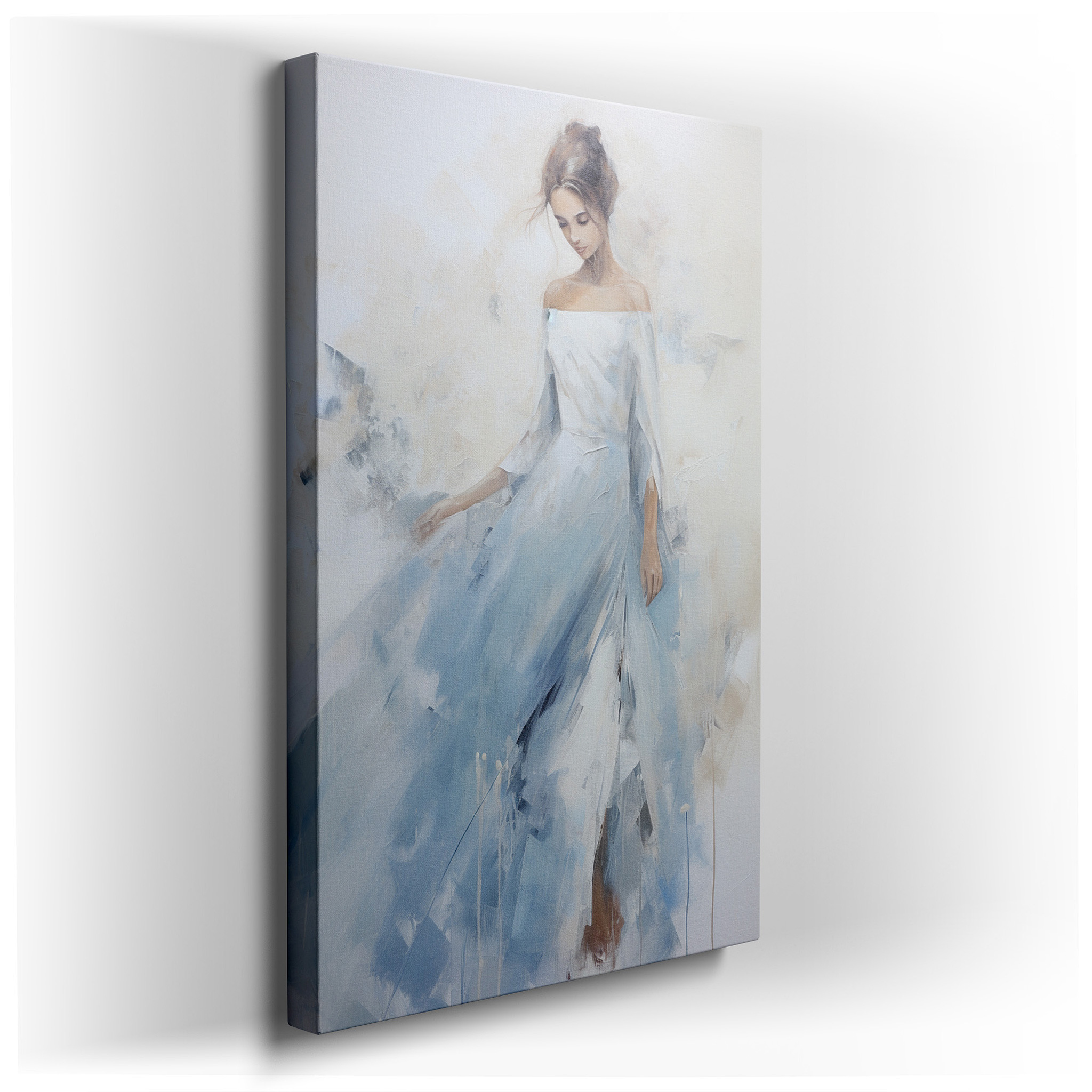 Serene Ethereal Woman in Flowing Gown Large Canvas Wall Art for Office and Bedroom Decor wrapped canvas - main product
