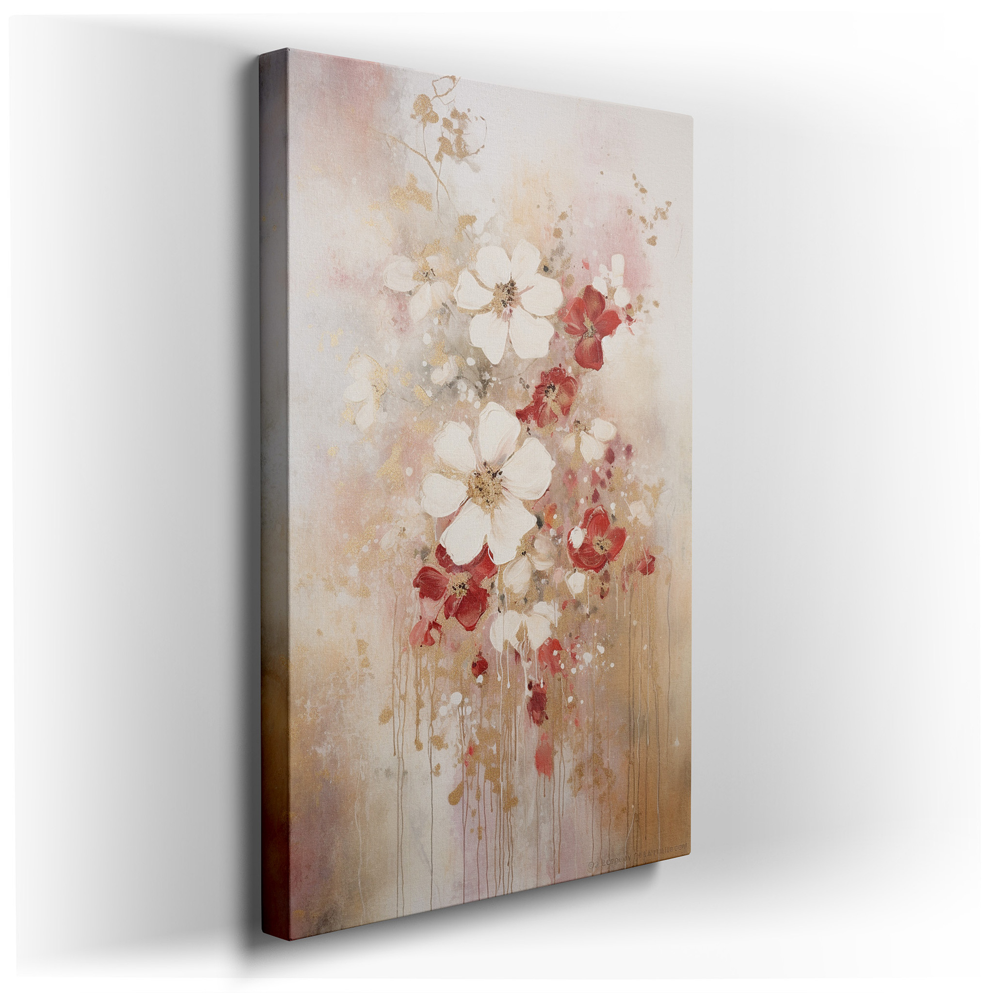 Serene Floral Canvas Featuring Delicate Blossoms and Subtle Gold Highlights, Large Wall Art, Canvas Wall Art, Wall