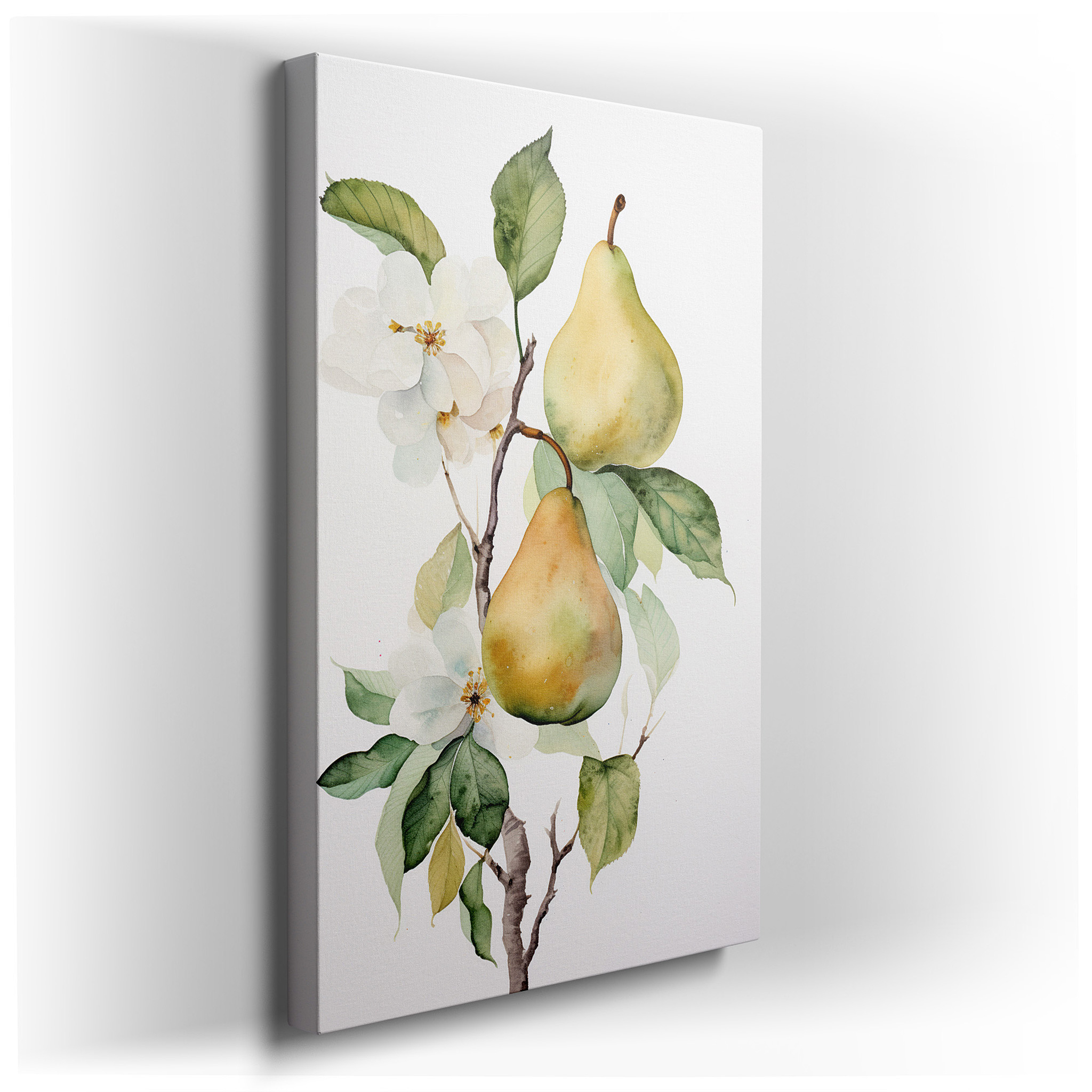 Serene Garden View Featuring Mature Pears and Delicate White Flowers, Oversized Wall Art, Canvas Art, Decorative Wall