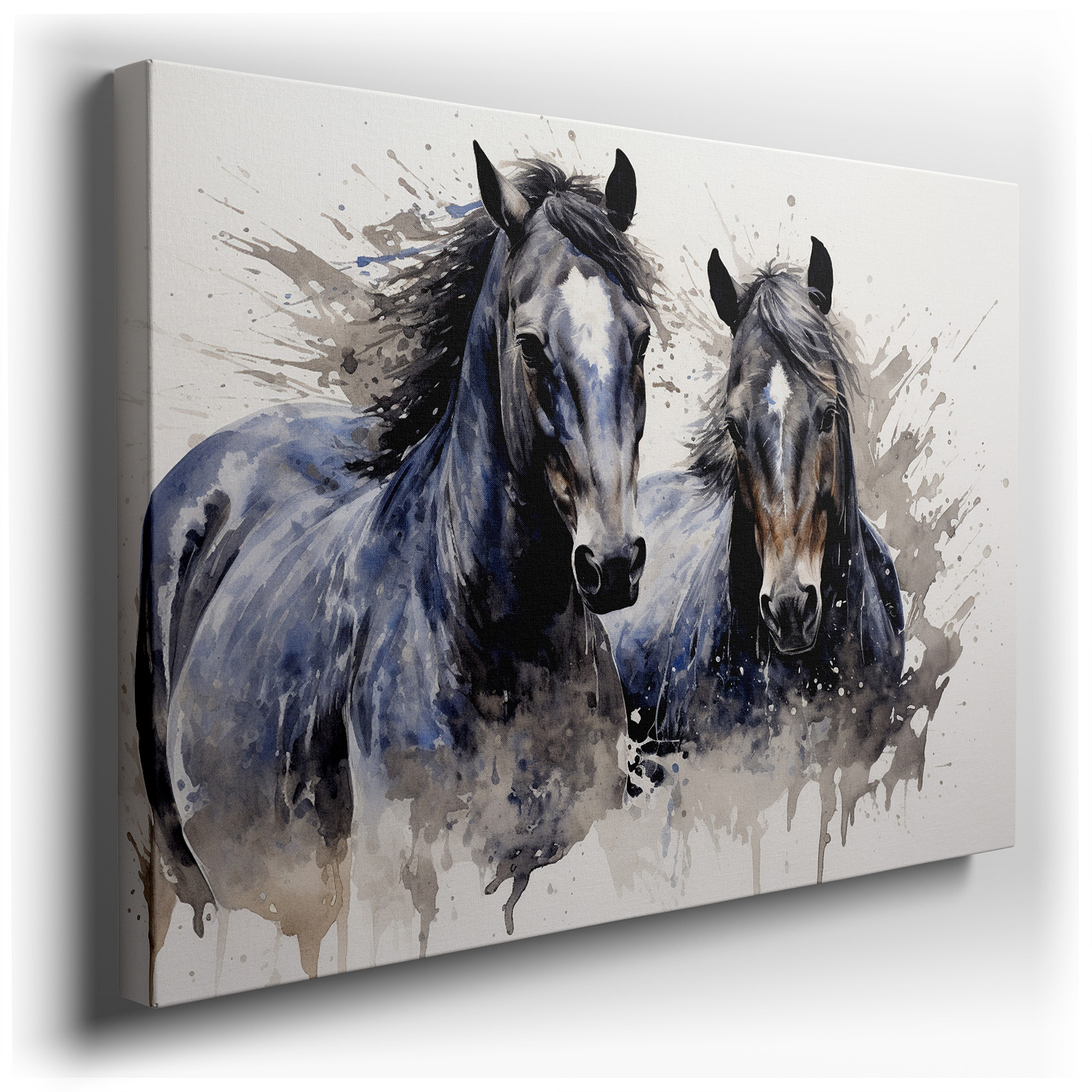 Serene Gray Horses in Peaceful Harmony: Elegant and Calm Large Wall Art, Canvas Wall Art, Wall Decor for Office wrapped