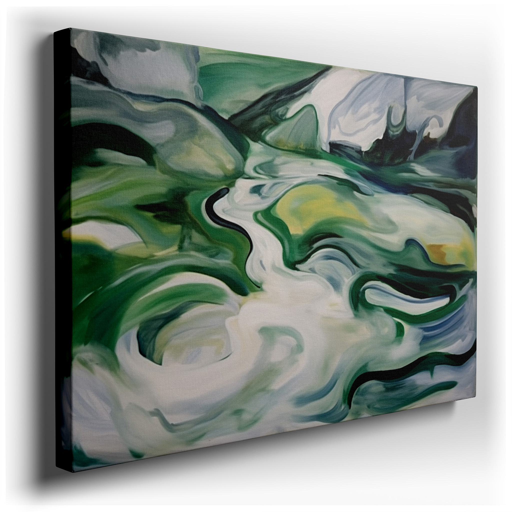 Serene Green Landscape and Meandering River Abstract Large Wall Art, Canvas Wall Art, Wall Decor for Office, Bedroom,