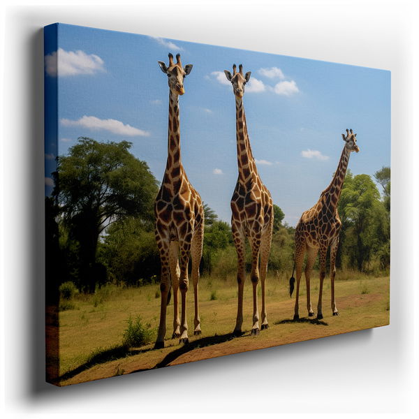 Serene Group of Three Giraffes - Colorful Canvas Wall Art
