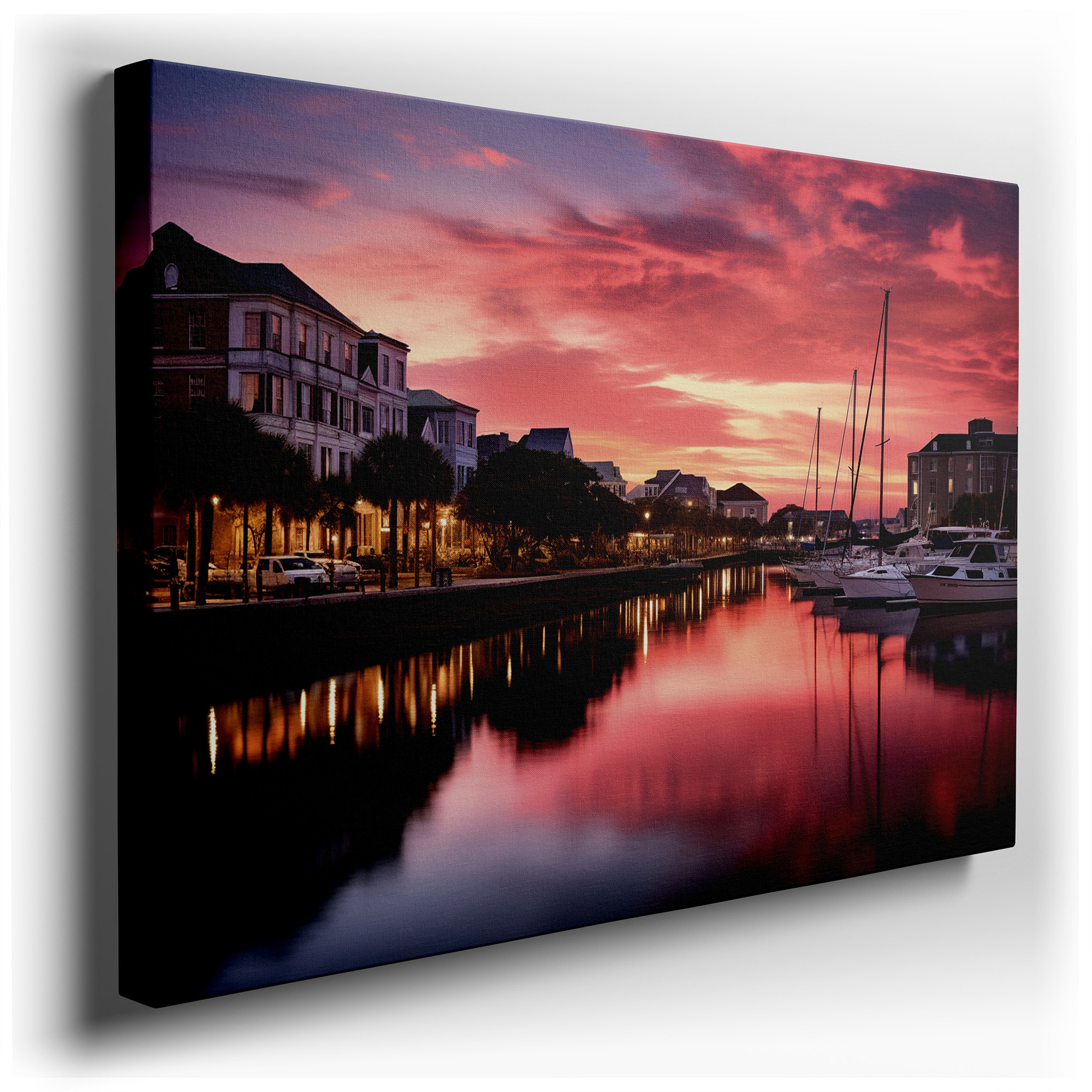 Serene Harbor Sunset Wall Art Featuring Vibrant Skies and Calm Waters - Perfect for Home or Office Decor, Large Canvas