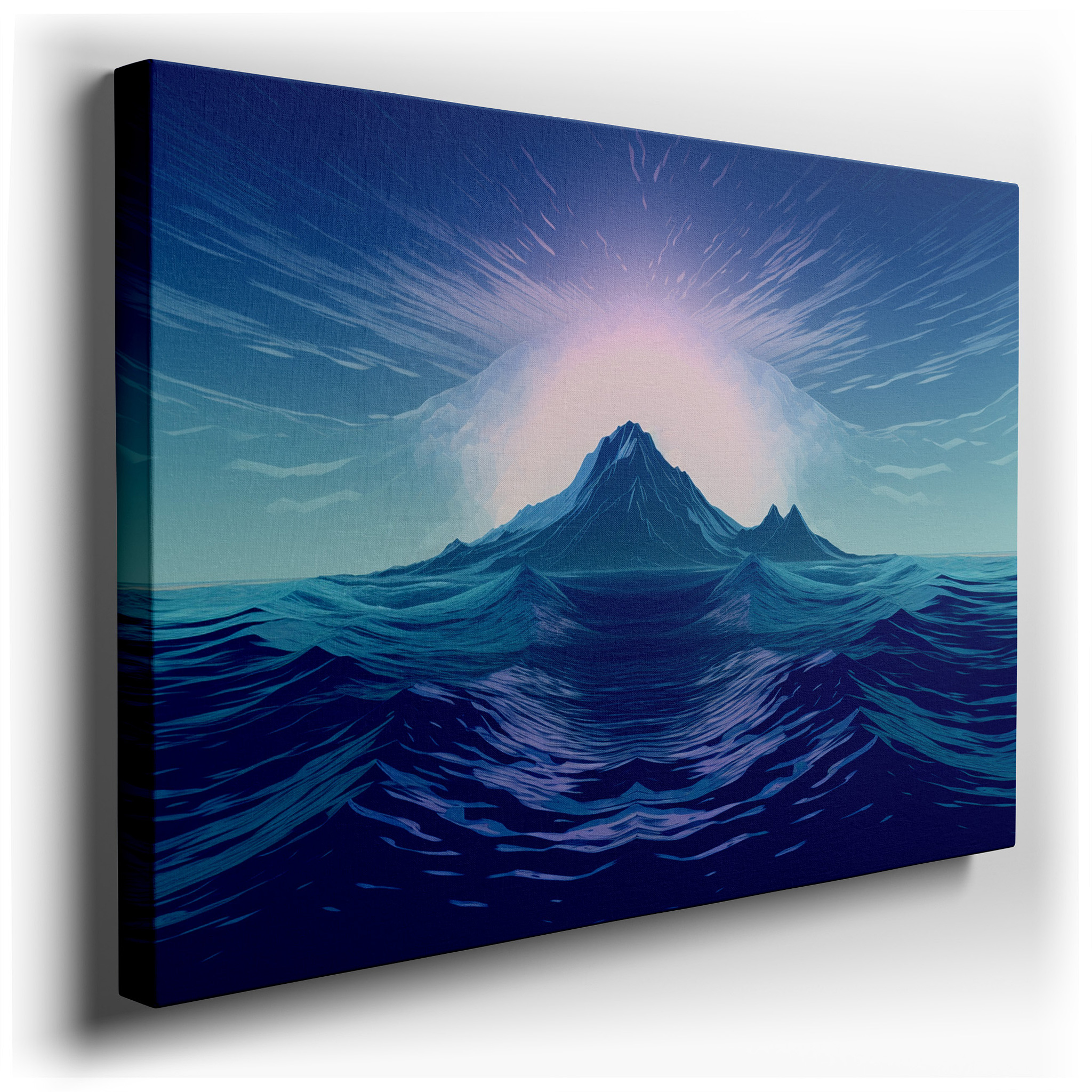 Serene Island Dawn Surrounded by Peaceful Waters, Tranquil Nature Escape Large Wall Art, Canvas Wall Art, Wall Decor