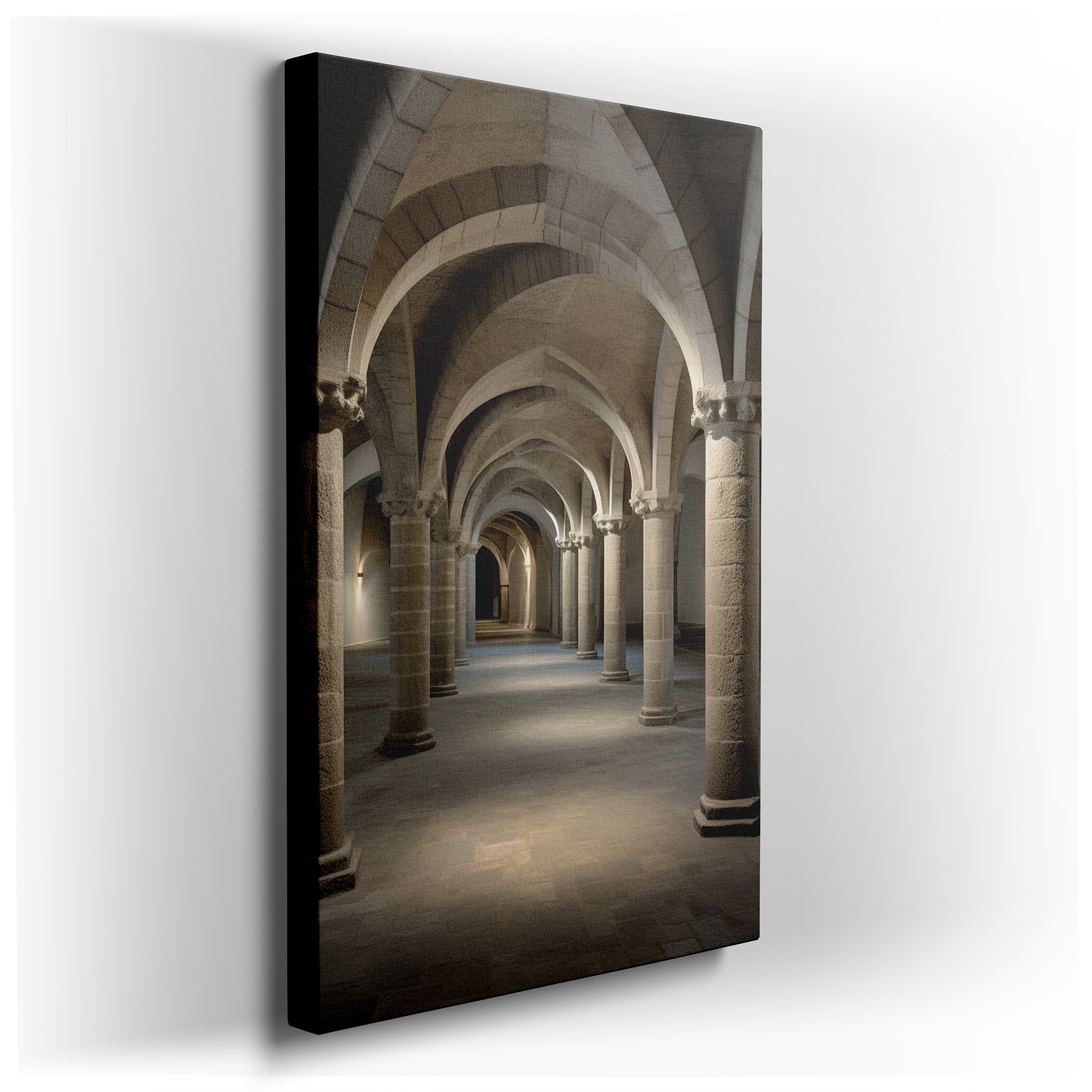 Serene Journey Through Majestic Stone Arches: A Sanctuary of Light and Shadow - Large Canvas Wall Art for Office and