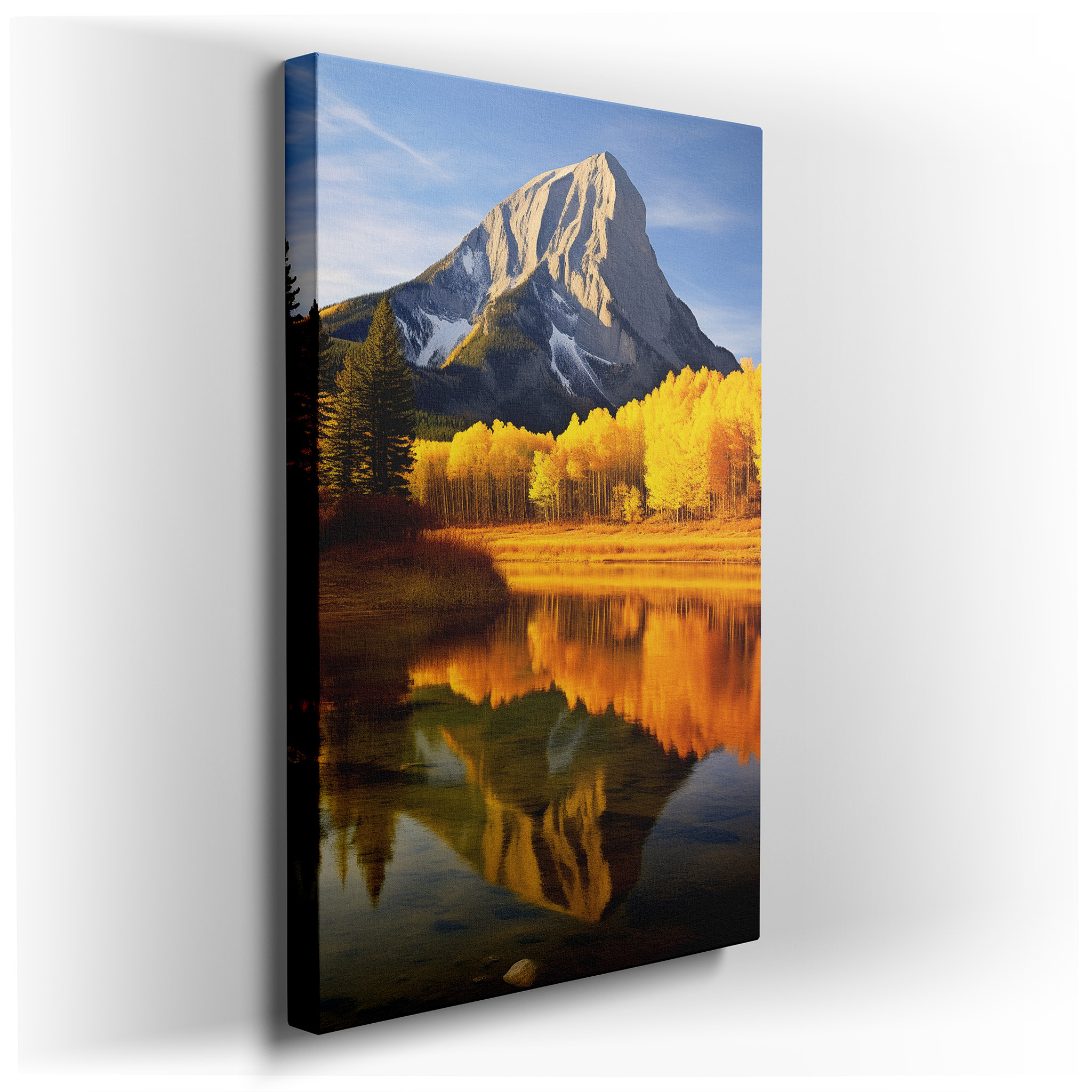 Serene Lake and Fall Foliage Reflections of Mountain Grandeur - Oversized Canvas Wall Art for Home and Office Decor