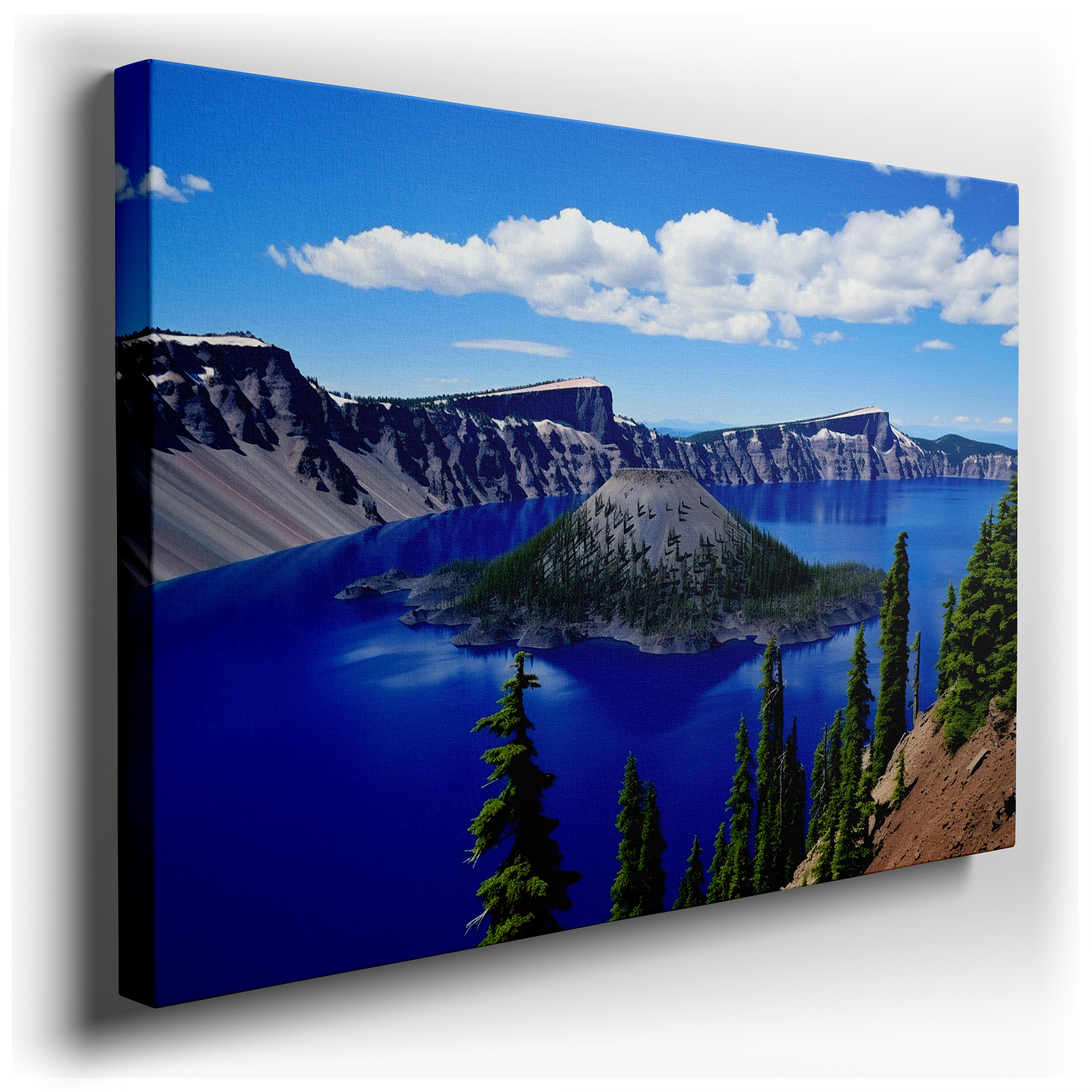 Serene Lake and Grand Cliffs Beneath a Golden Sky: Oversized Wall Art, Canvas Art, Decorative Wall Art for Offices,