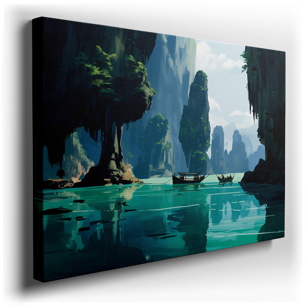Serene Lake and Misty Mountains - Tranquil Landscape Canvas Wall Art