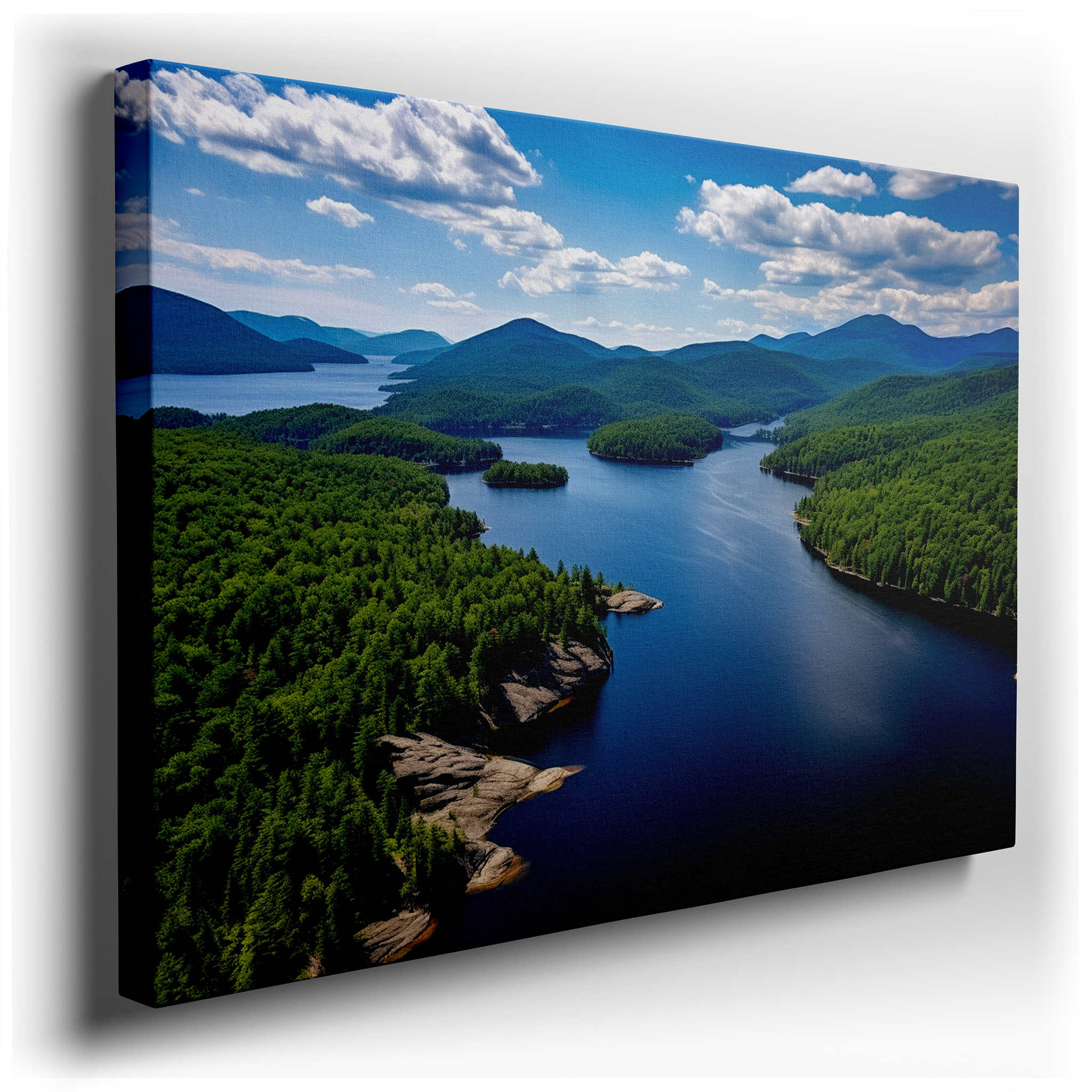 Serene Lake and Verdant Hills - Peaceful Aerial Nature Scene Large Wall Art, Canvas Wall Art, Wall Decor for Office and