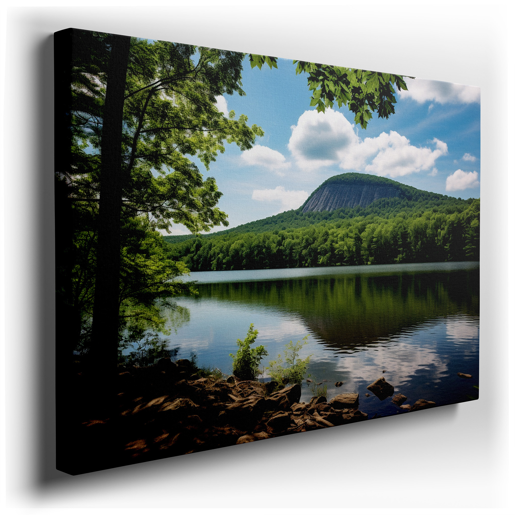 Serene Lakeside Landscape with Majestic Mountain Reflections and Lush Forests Large Wall Art, Canvas Wall Art, Wall