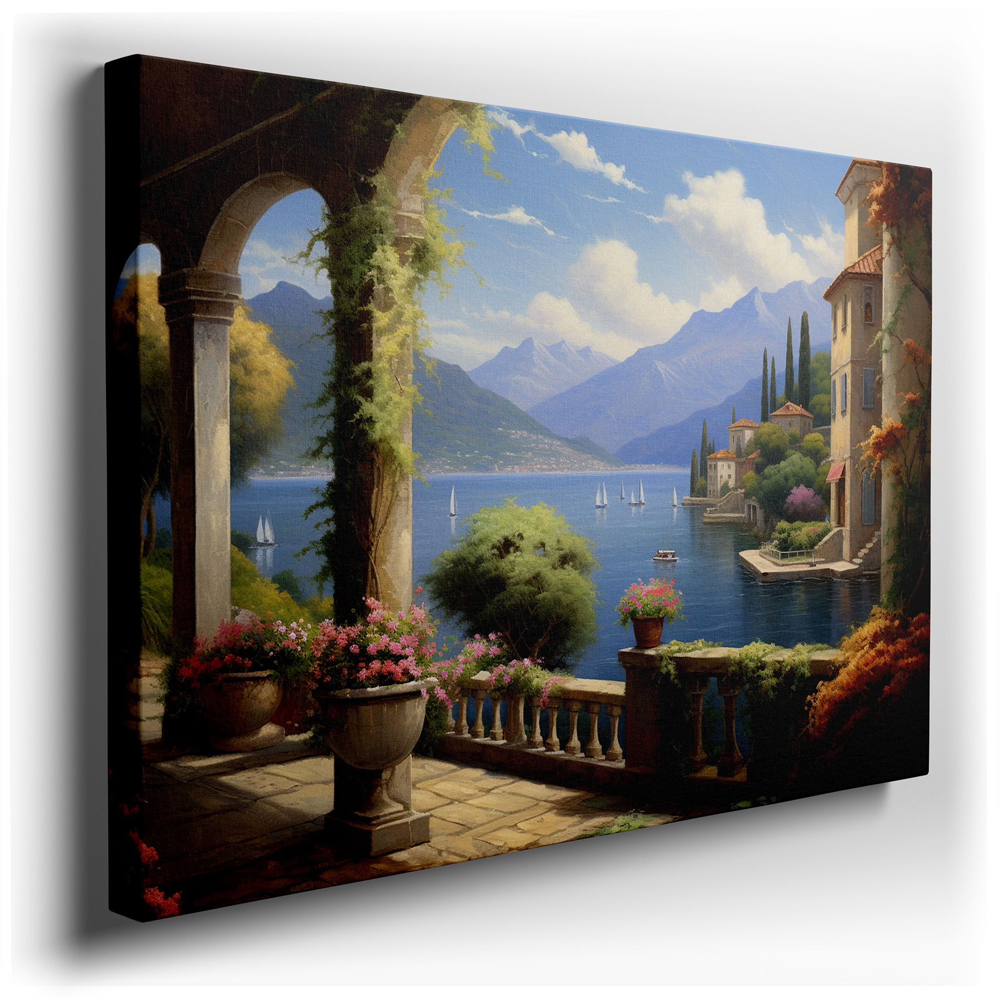 Serene Lakeside Sunrise with Majestic Mountains and Peaceful Sailboats Large Wall Art, Canvas Wall Art, Wall Decor for