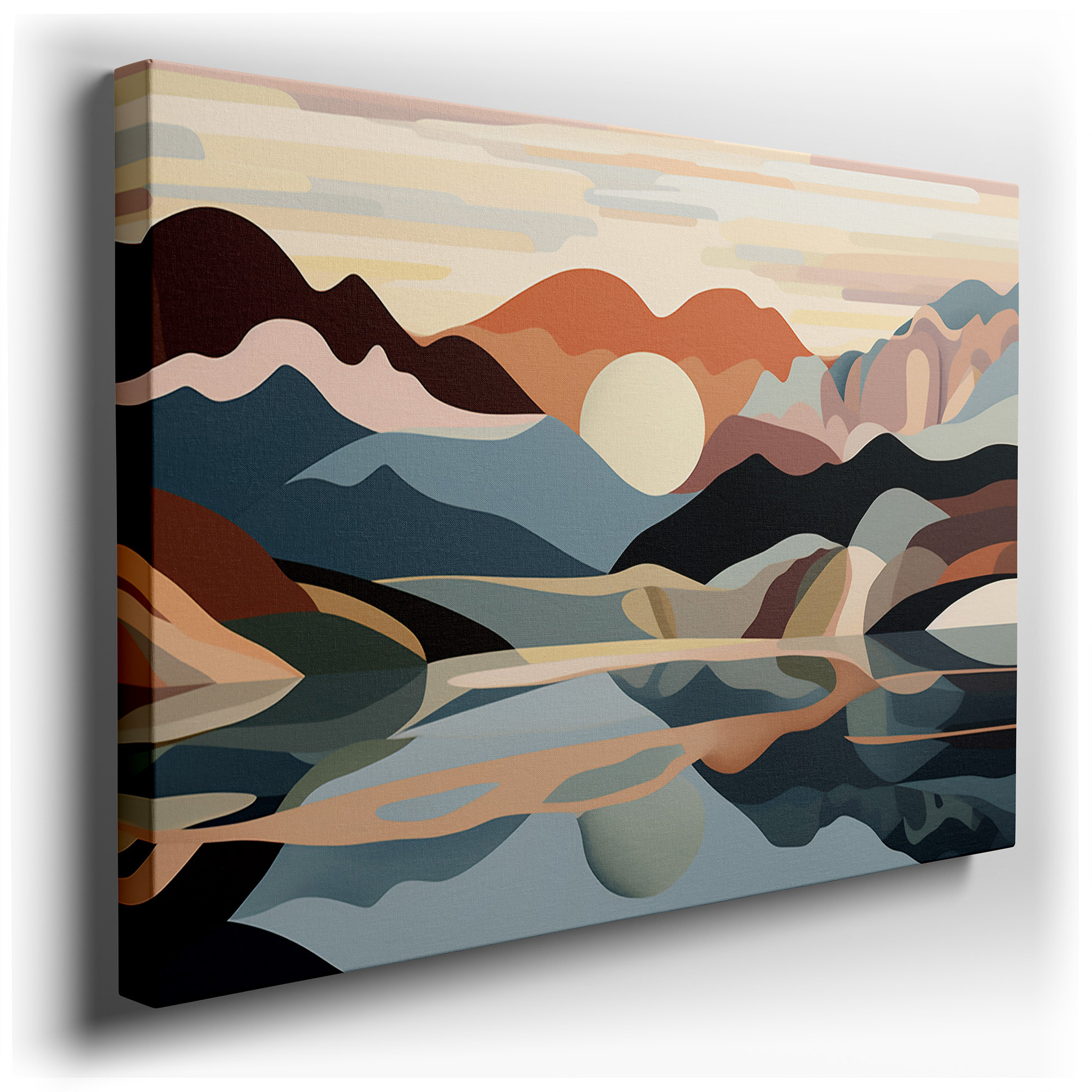 Serene Landscape Canvas with Reflective Waters and Warm Hues, Large Wall Art for Office, Bedroom, and Living Room Decor
