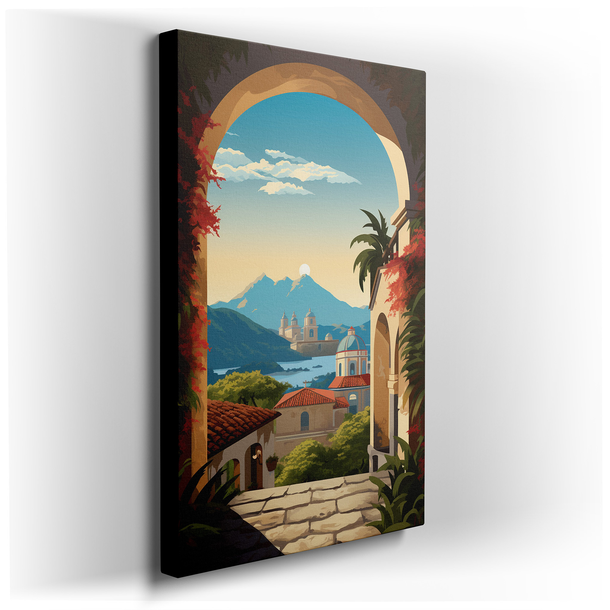 Serene Landscape Viewed Through a Graceful Arch, Where Nature and History Blend Peacefully - Large Wall Art, Canvas