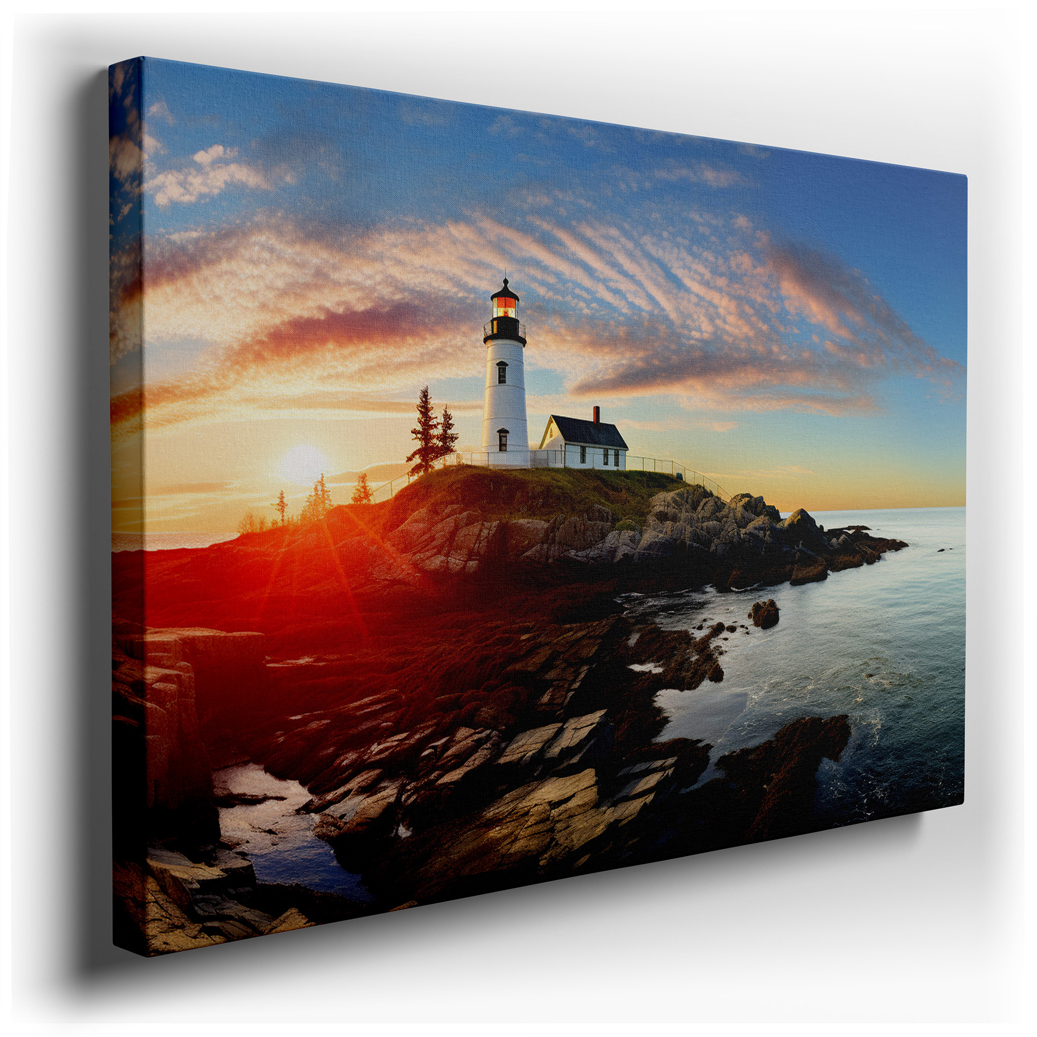 Serene Lighthouse at Sunset: Emblem of Hope and Resilience - Dramatic Nature Scene Large Wall Art, Canvas Wall Art,