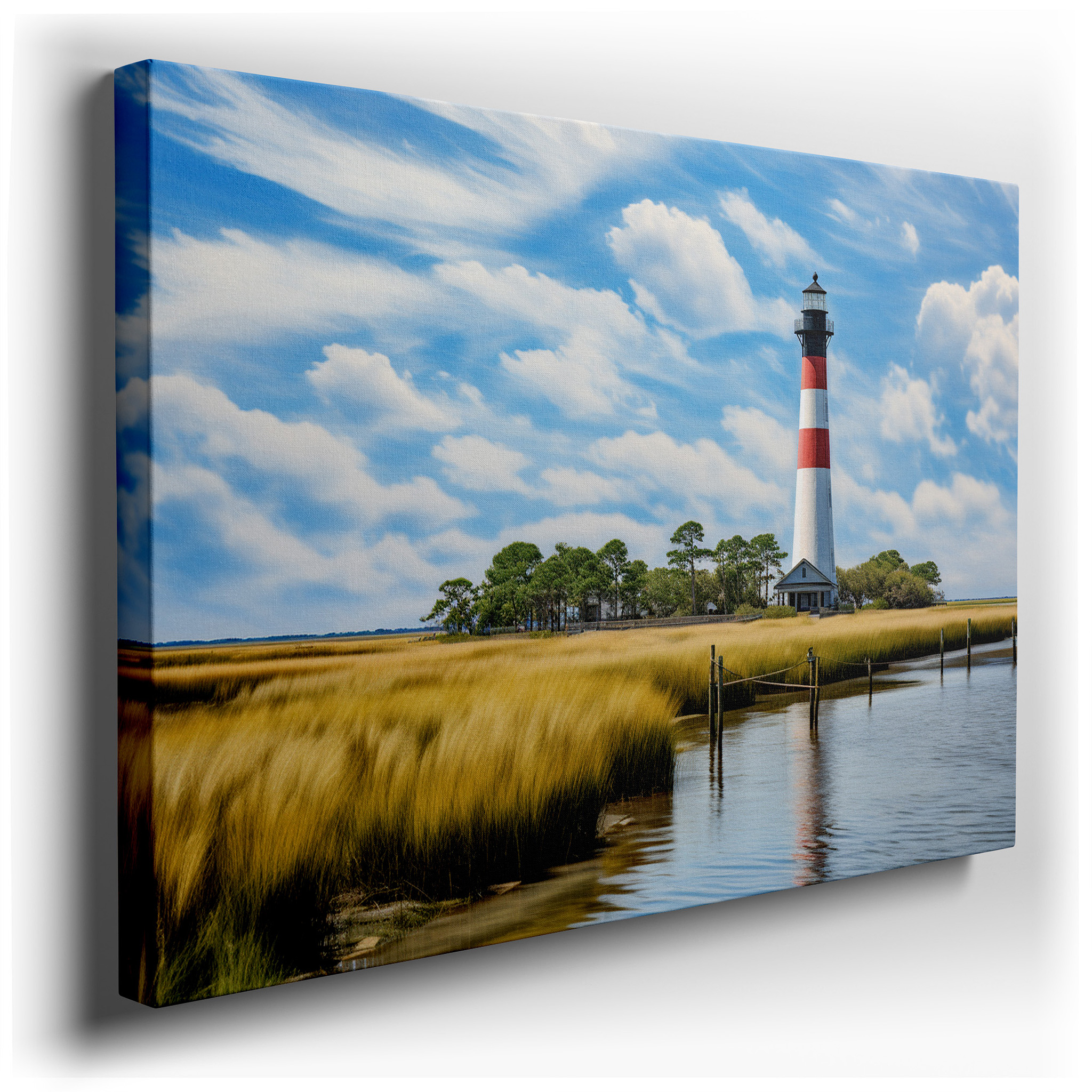 Serene Lighthouse in Lush Settings: A Symbol of Peace and Hope - Large Canvas Wall Art wrapped canvas - main product