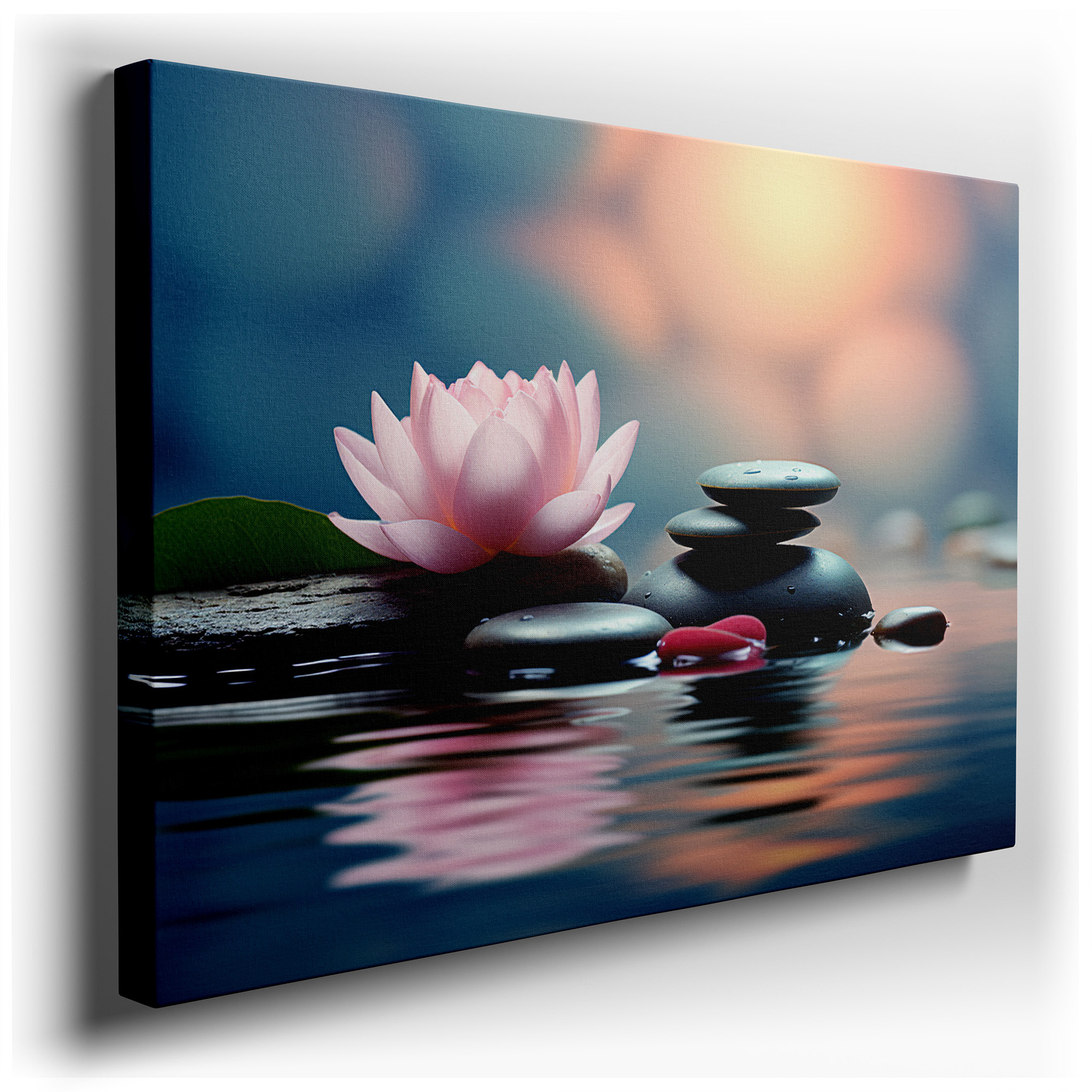 Serene Lotus Flower on Peaceful Waters: Emblem of Purity and Enlightenment - Large Canvas Wall Art for Office and