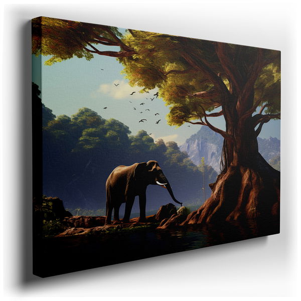 Majestic Elephant Beside Tree Canvas for Living Room Decor
