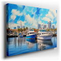 Serene Marina and City Skyline - Coastal Canvas Art