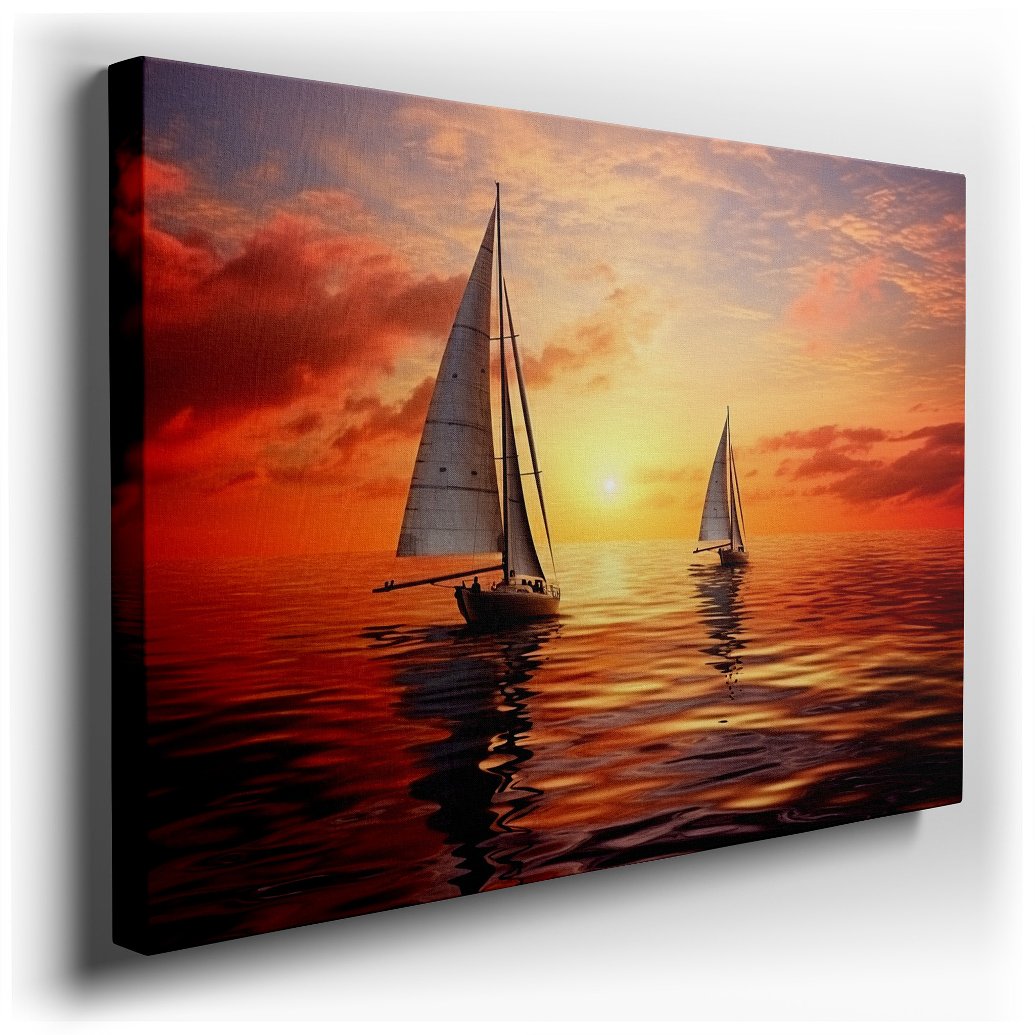 Serene Maritime Scene with Sailboats at Sunset - Large Canvas Wall Art for Office, Bedroom, and Living Room Decor