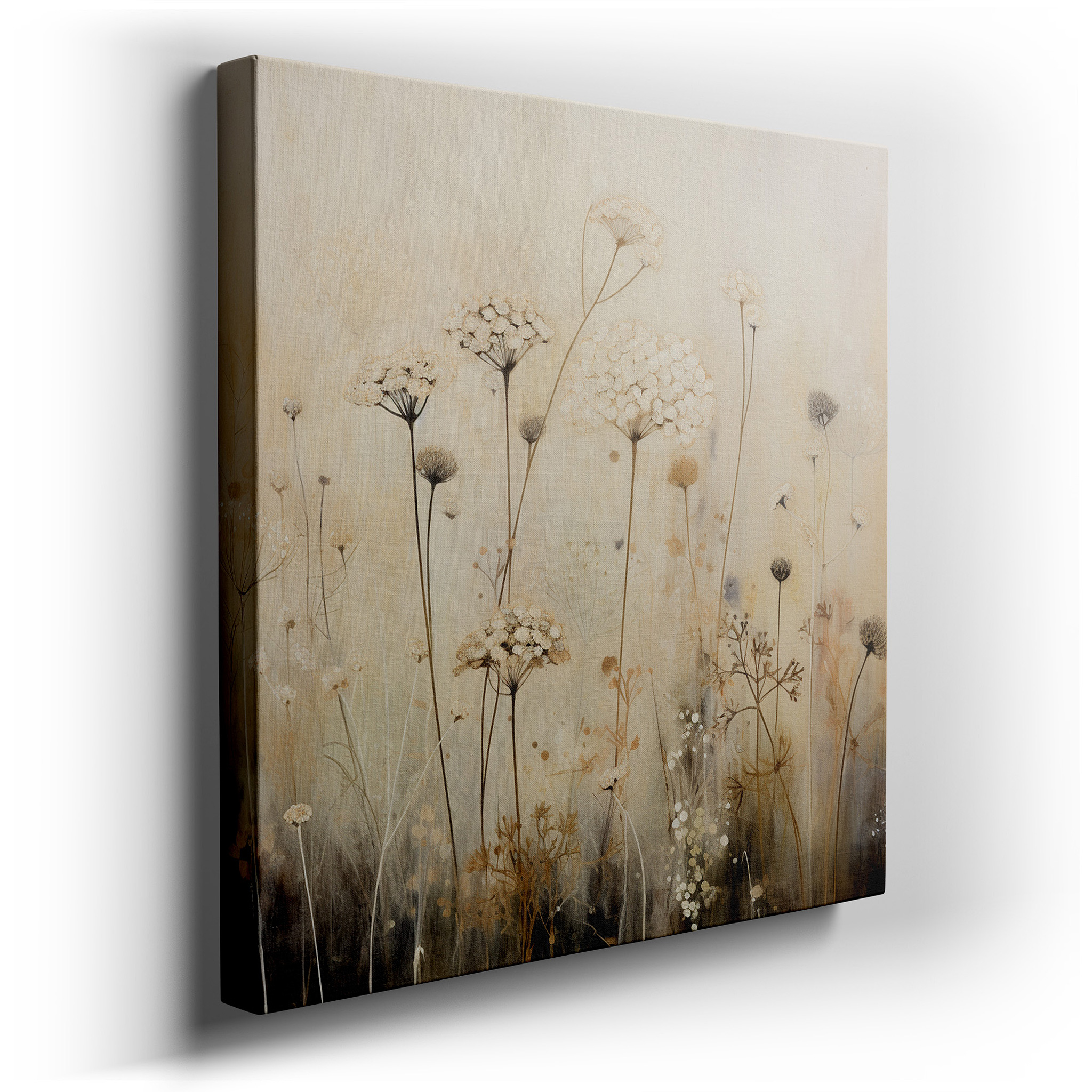 Serene Meadow with Delicate Wildflowers: Large Canvas Wall Art Featuring Soft Colors and Transient Beauty wrapped