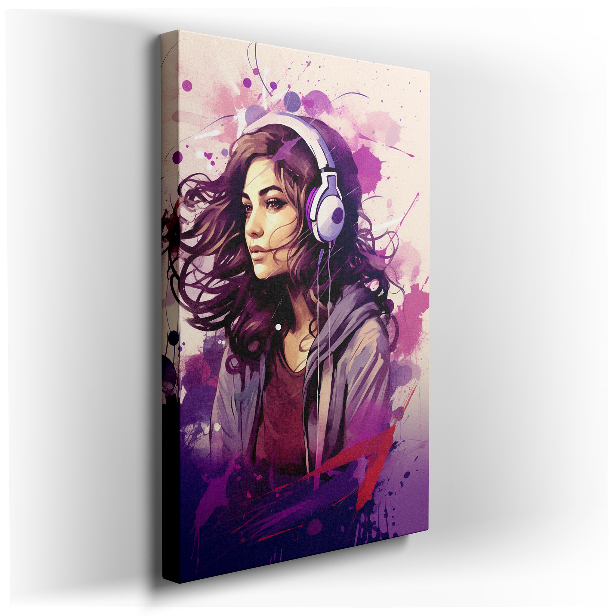 Serene Melodies: A Young Woman's Peaceful Musical Journey - Large Canvas Wall Art for Bedrooms and Offices wrapped