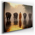 Serene Monk and Majestic Elephants - Zen Serenity Canvas Wall Art