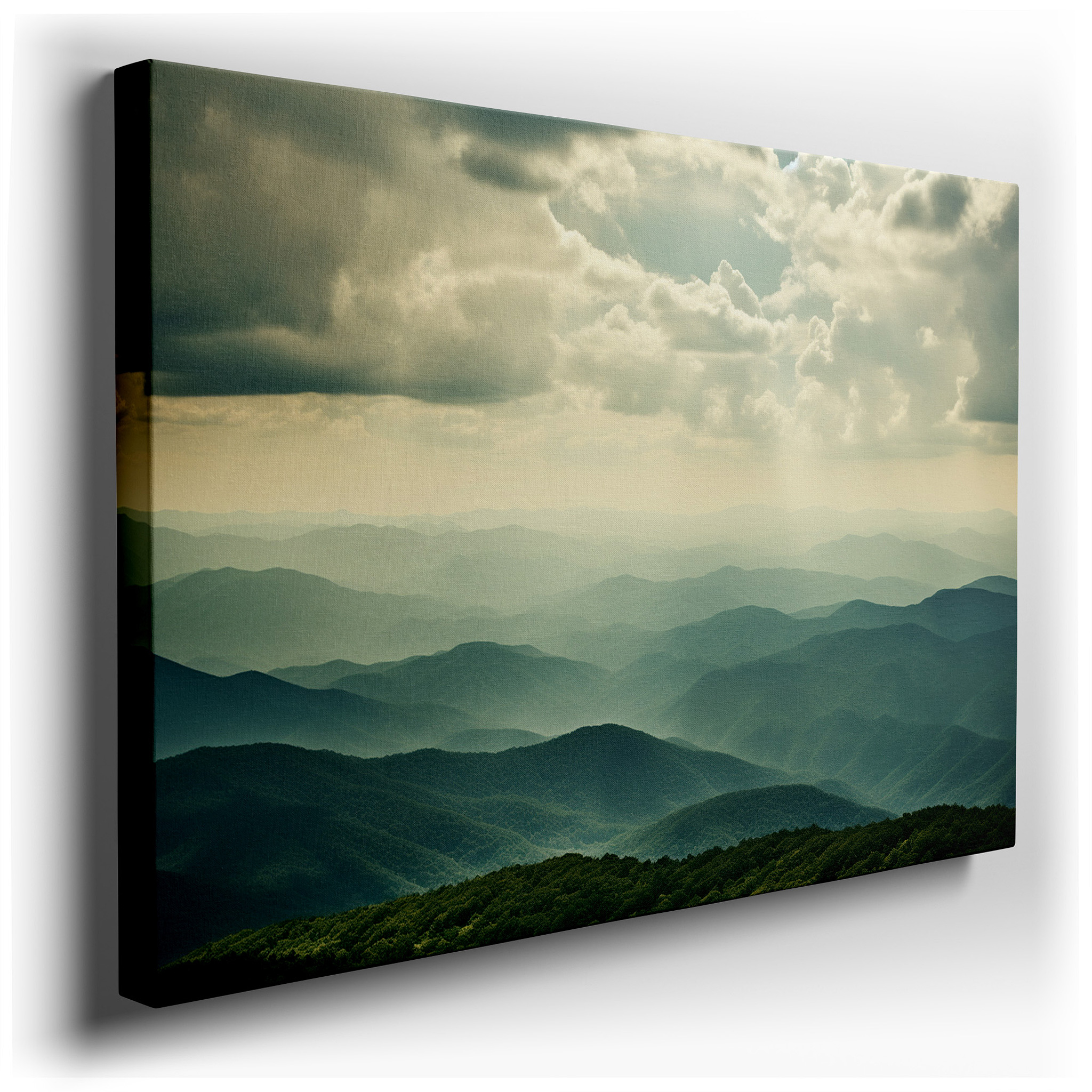 Serene Mountain Layers Illuminated by Celestial Light, Large Canvas Wall Art for Office, Bedroom, and Living Room Decor