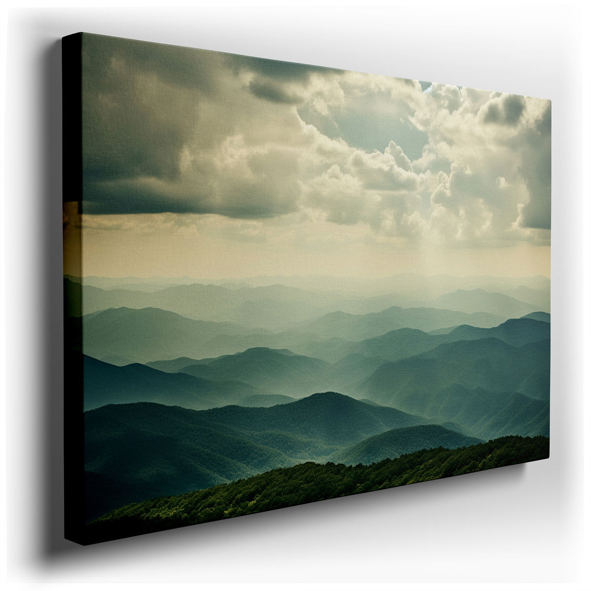 Serene Mountain Layers - Celestial Light Canvas Wall Art