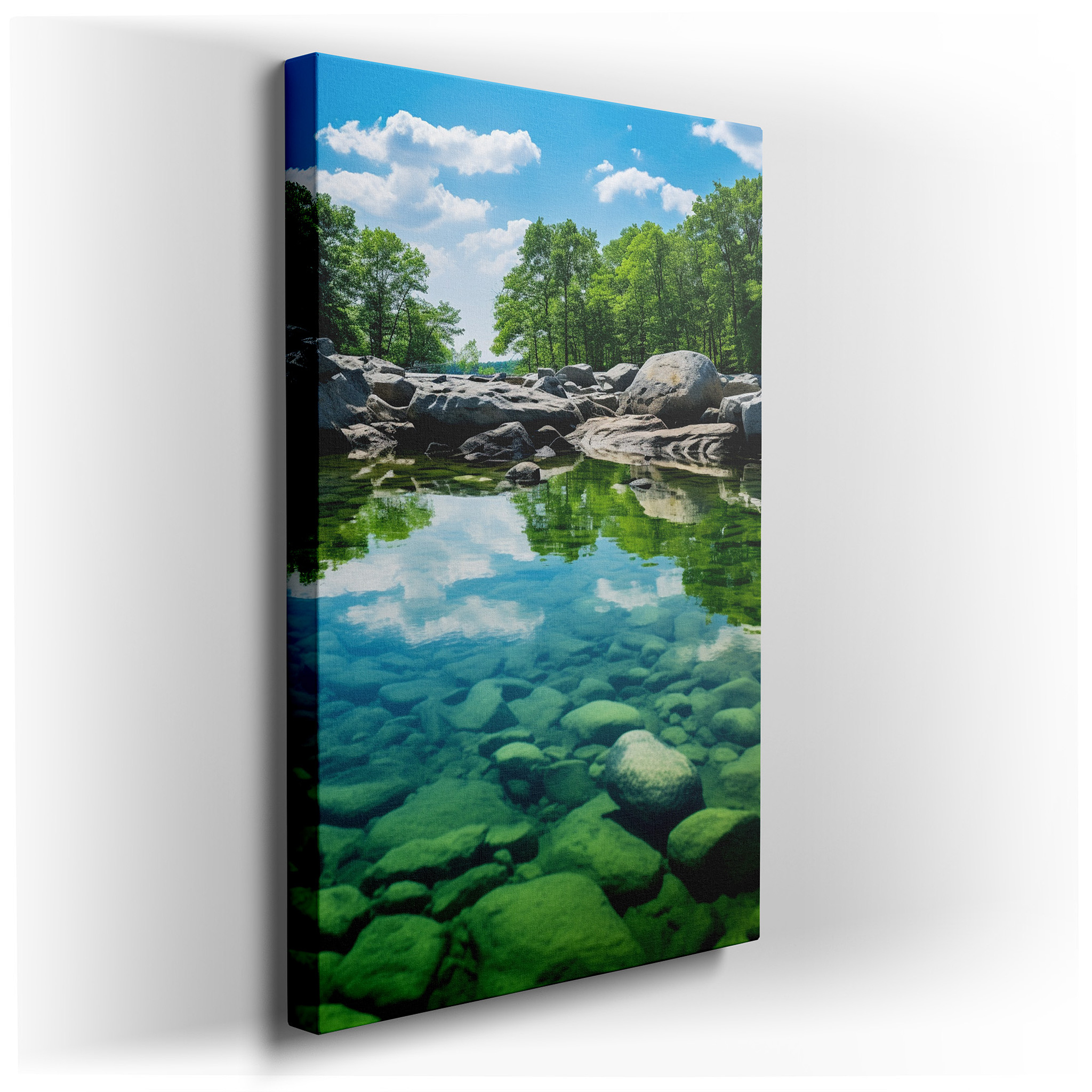 Serene Mountain Stream in Lush Wilderness: Tranquil Nature Escape - Large Canvas Wall Art for Office and Bedroom Decor