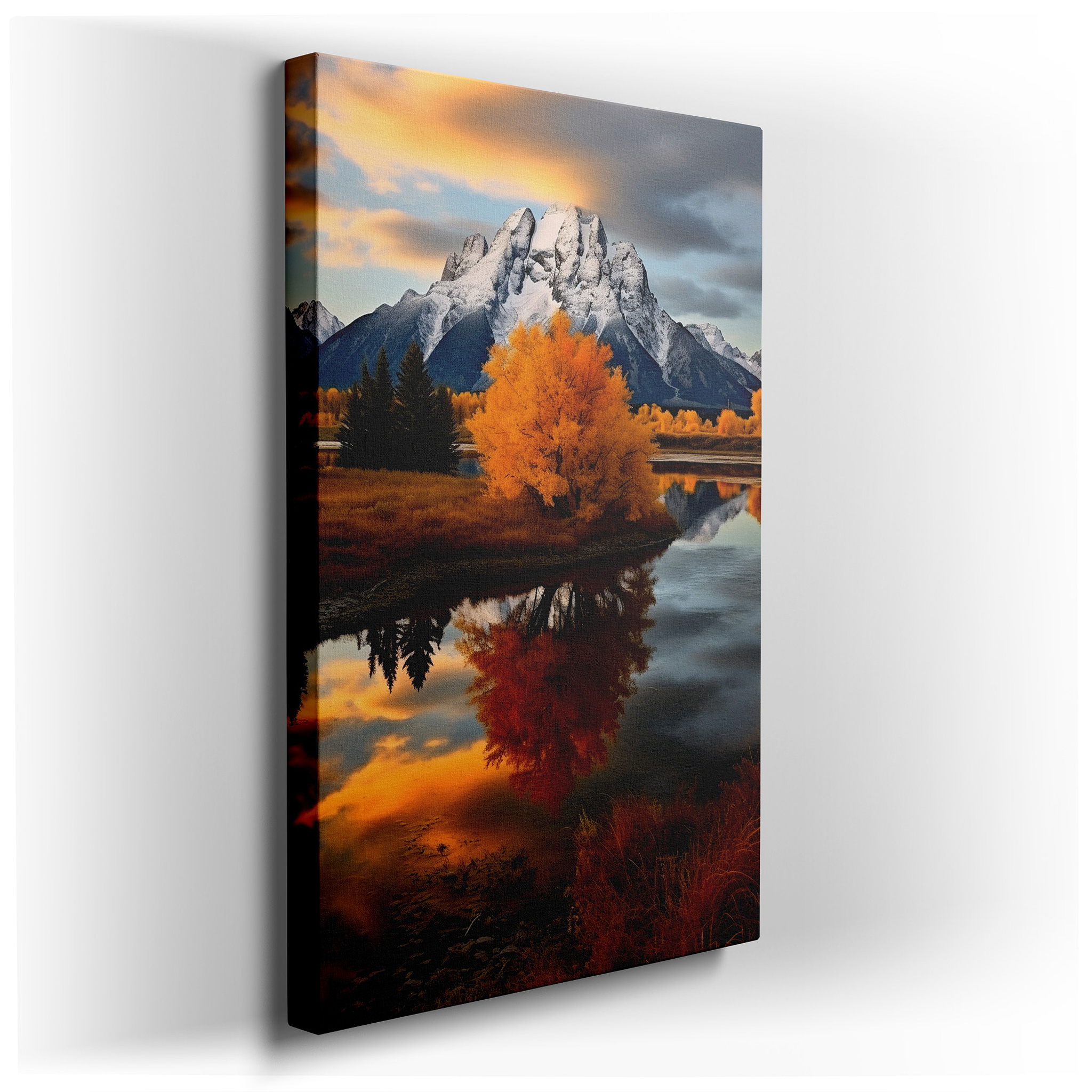 Serene Mountain Tops and Fall Forest Reflections Large Wall Art, Canvas Wall Art, Wall Decor for Office, Bedroom, and