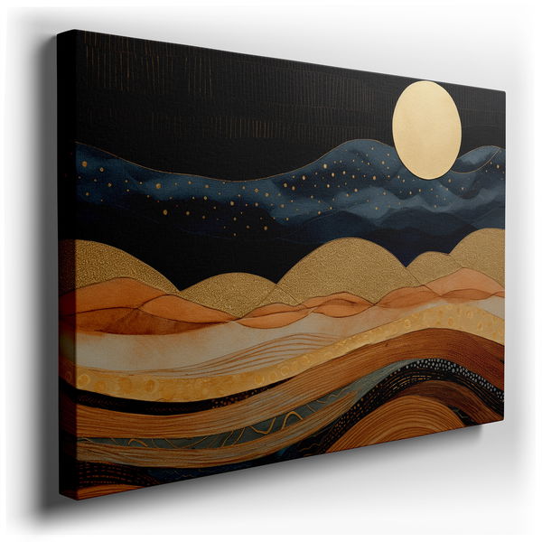 Serene Mountain Vista with Golden Moon - Canvas Wall Art
