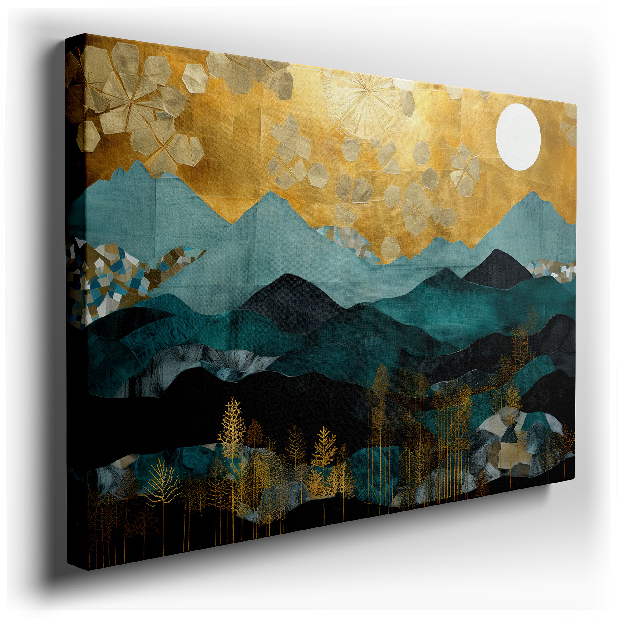 Serene Mountains and Ethereal Skies with Subtle Gold Accents Large Wall Art, Canvas Wall Art, Wall Art Decor, Office