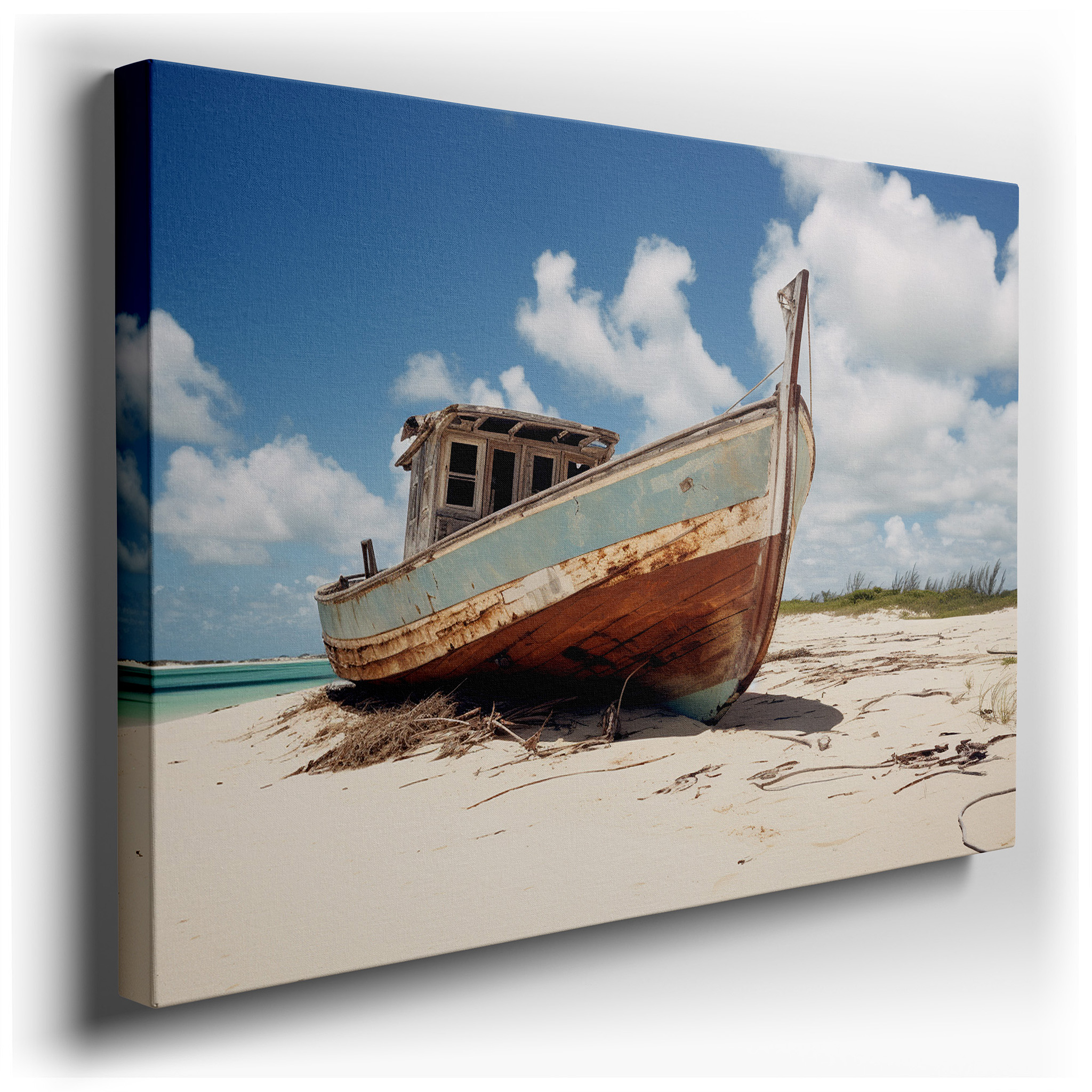 Serene Neglect - Nature's Peaceful Embrace of an Old Fishing Boat Large Wall Art, Canvas Wall Art, Wall Decor for