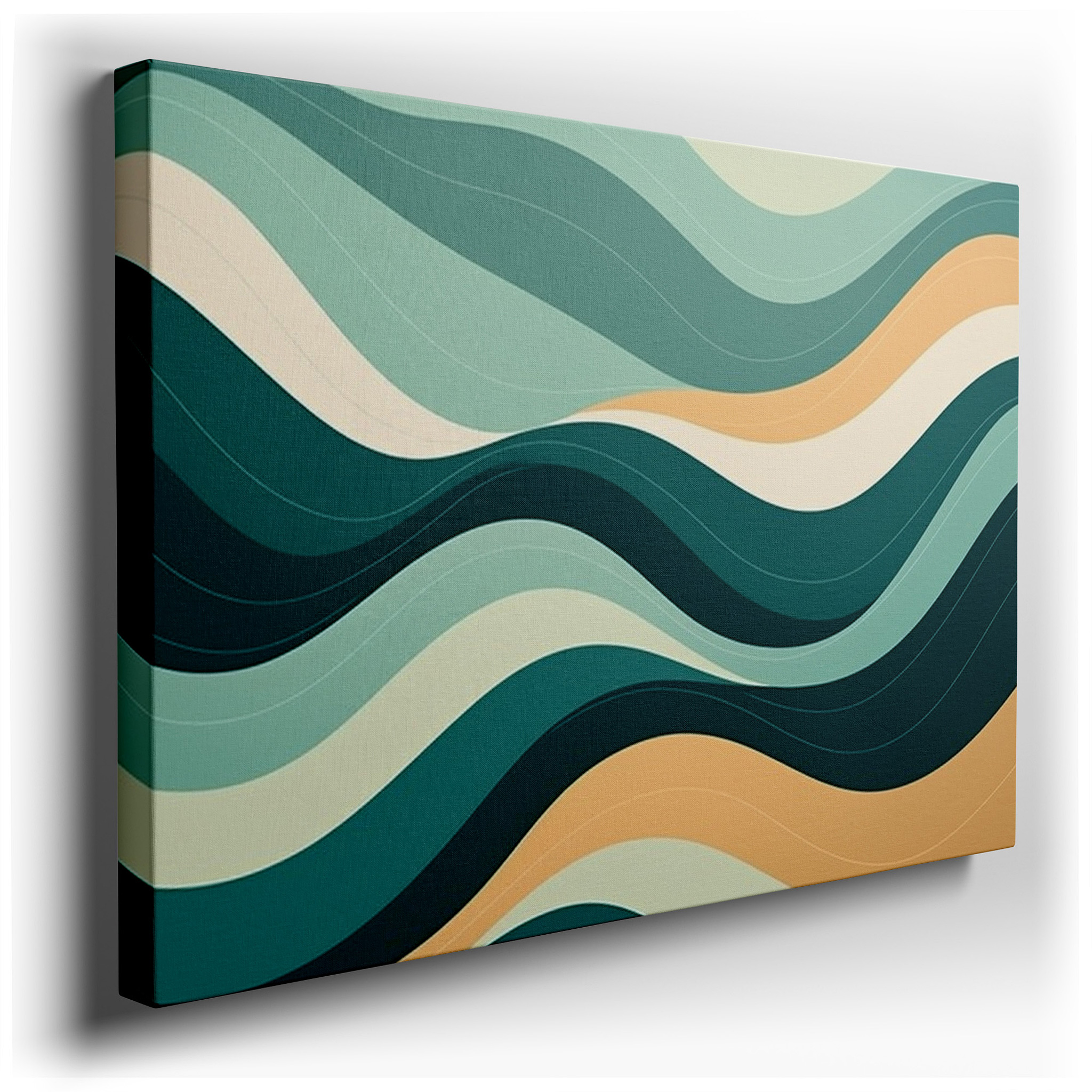 Serene Ocean Abstract: Flowing Lines in Tranquil Blue Tones, Large Canvas Wall Art for Home and Office Decor wrapped
