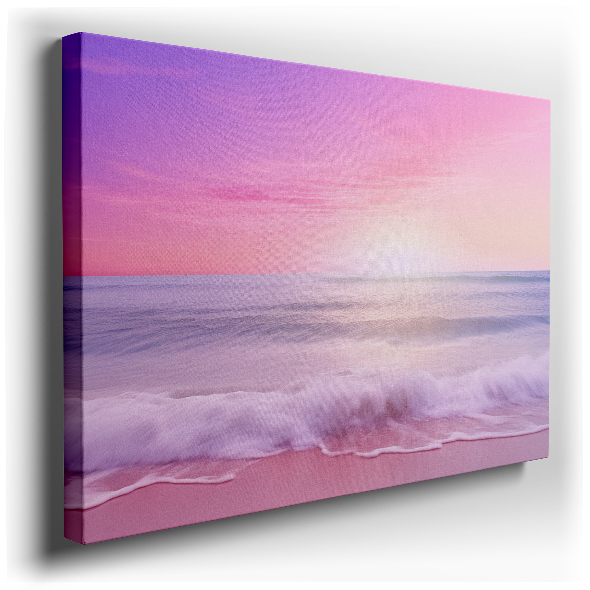Serene Ocean Sunset Featuring Gentle Pink and Purple Tones Above Peaceful Waters - Large Canvas Wall Art for Home and