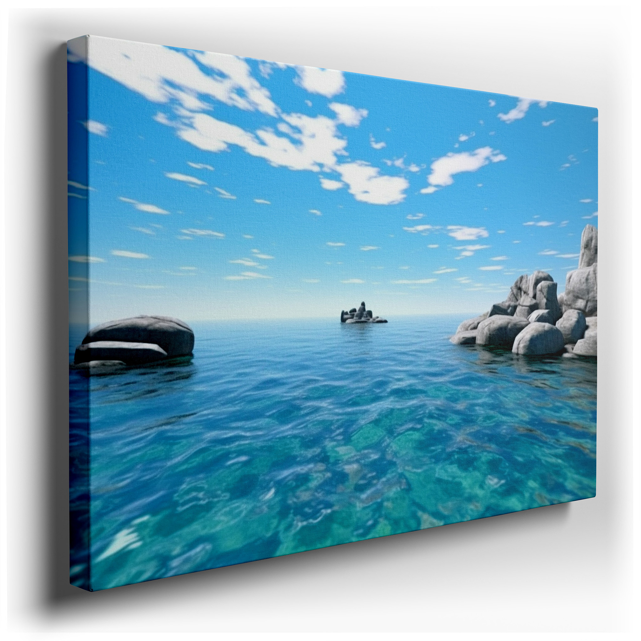 Serene Ocean View with Clear Waters and Rugged Coastlines - Oversized Wall Art for Living Room, Bedroom, or Office