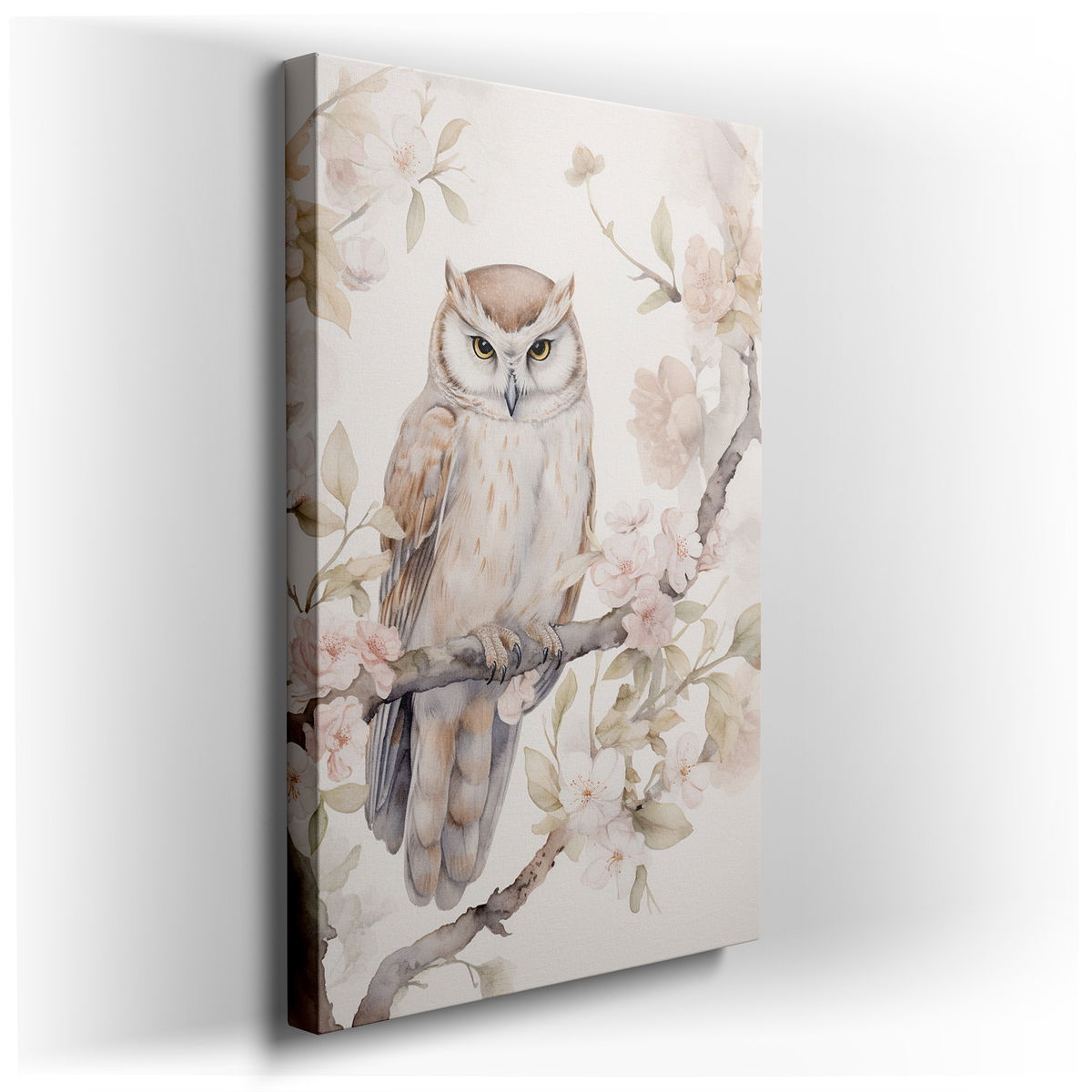Owl and Cherry Blossoms - Nature's Tranquility - Canvas Wall Art